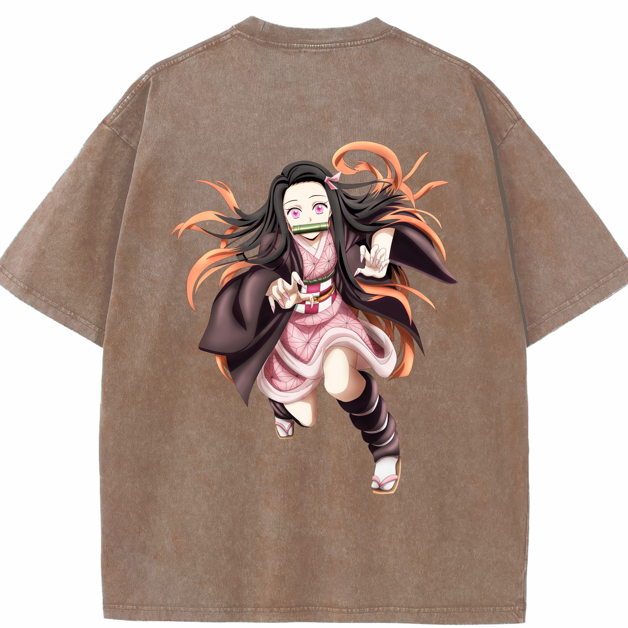 （画像用） 鬼滅の刃（きめつのやいば）竈門 禰󠄀豆子／かまど ねずこ Kamado Nezuko 綿100% ヴィンテージ風 半袖Tシャツ（背面プリント）