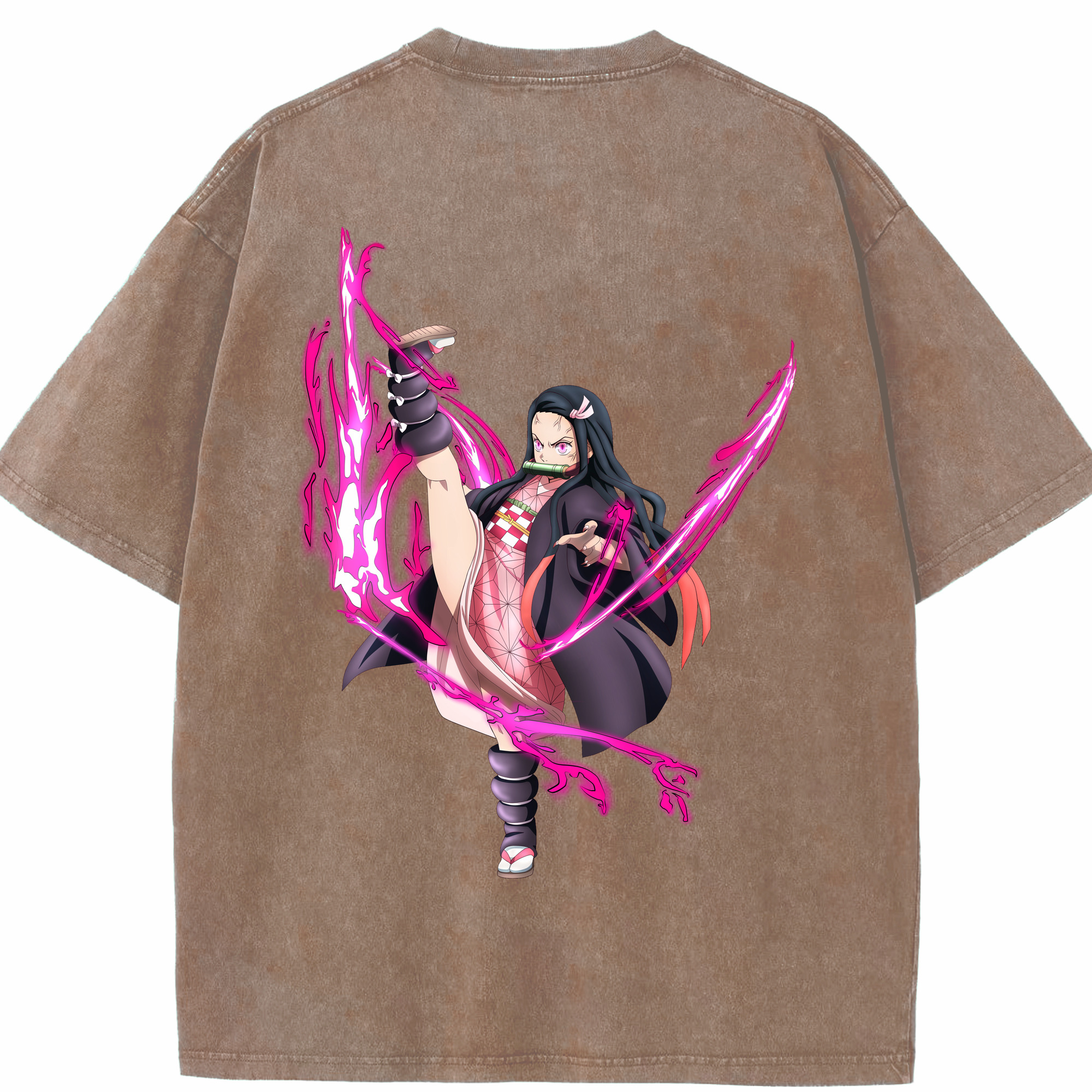 （画像用） 鬼滅の刃（きめつのやいば）竈門 禰󠄀豆子／かまど ねずこ Kamado Nezuko 綿100% ヴィンテージ風 半袖Tシャツ（背面プリント）