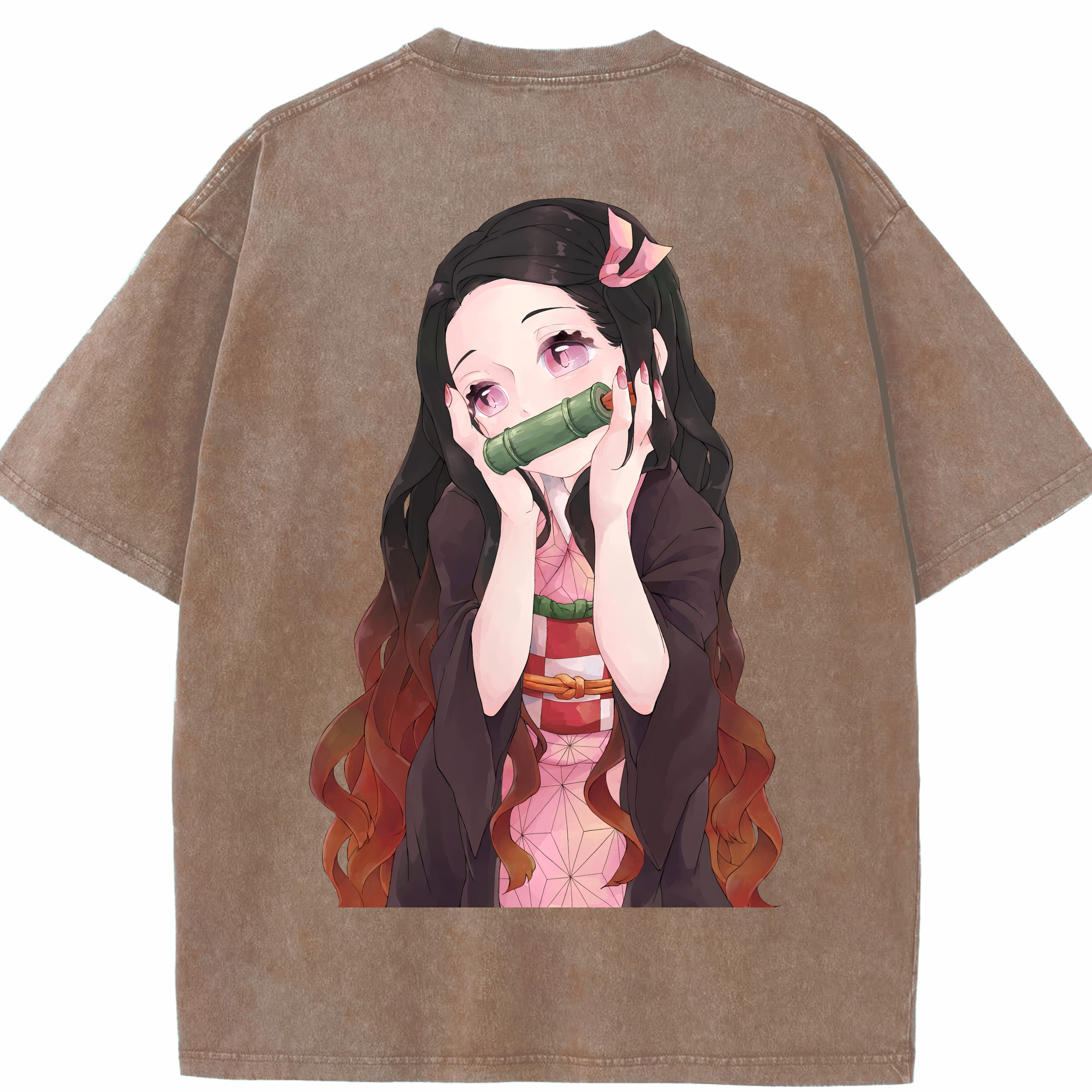 （画像用） 鬼滅の刃（きめつのやいば）竈門 禰󠄀豆子／かまど ねずこ Kamado Nezuko 綿100% ヴィンテージ風 半袖Tシャツ（背面プリント）