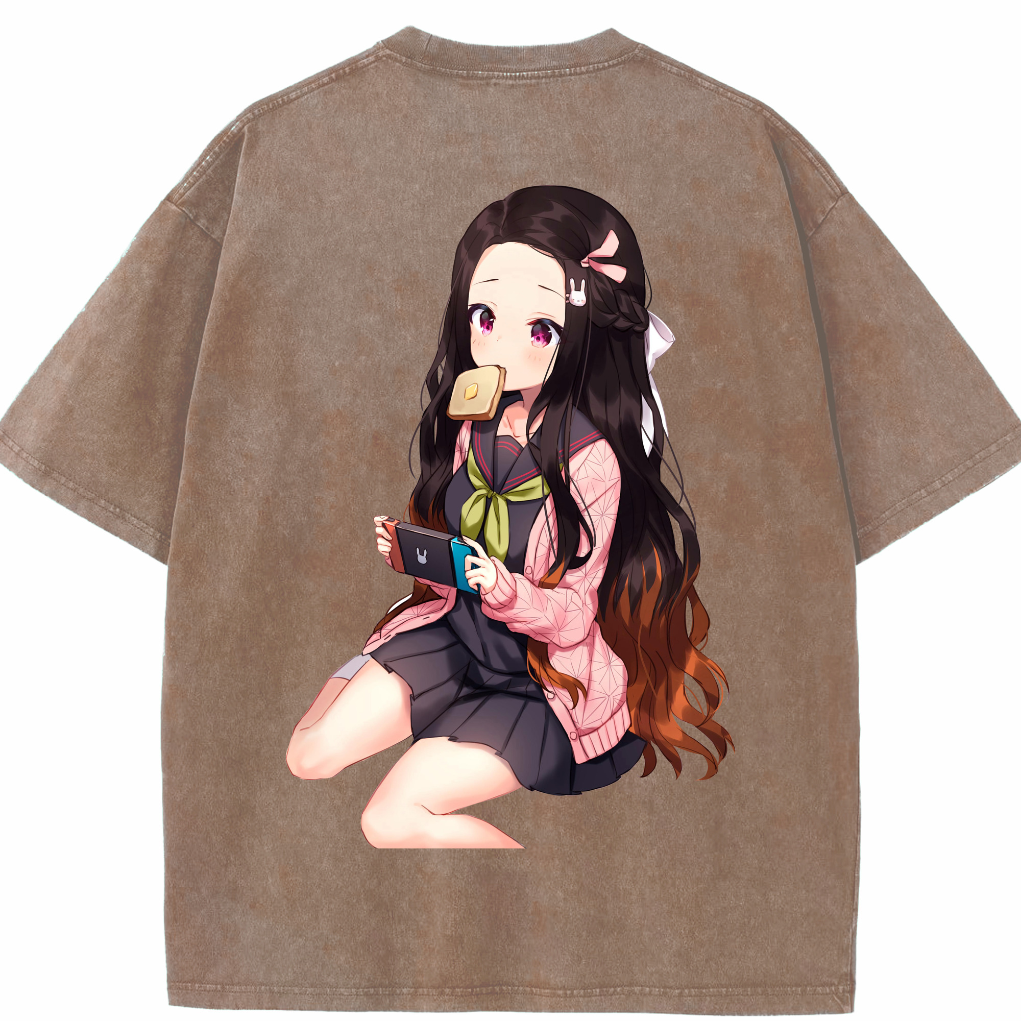 （画像用） 鬼滅の刃（きめつのやいば）竈門 禰󠄀豆子／かまど ねずこ Kamado Nezuko 綿100% ヴィンテージ風 半袖Tシャツ（背面プリント）