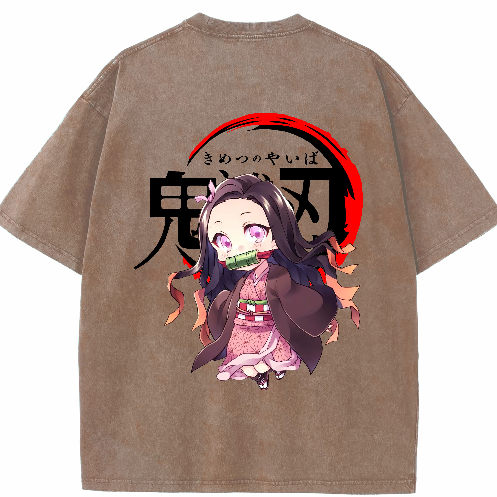 （画像用） 鬼滅の刃（きめつのやいば）竈門 禰󠄀豆子／かまど ねずこ Kamado Nezuko 綿100% ヴィンテージ風 半袖Tシャツ（背面プリント）