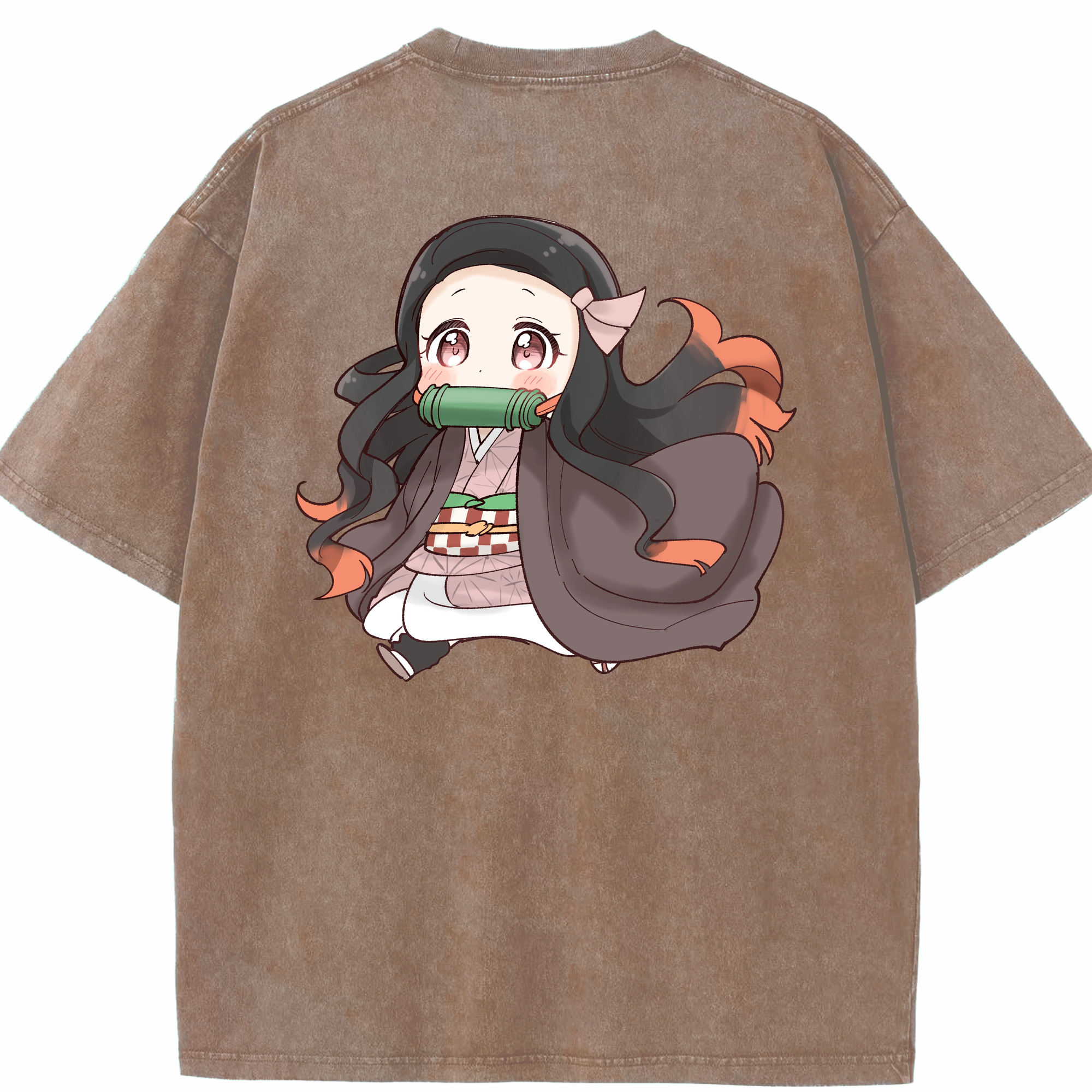（画像用） 鬼滅の刃（きめつのやいば）竈門 禰󠄀豆子／かまど ねずこ Kamado Nezuko 綿100% ヴィンテージ風 半袖Tシャツ（背面プリント）
