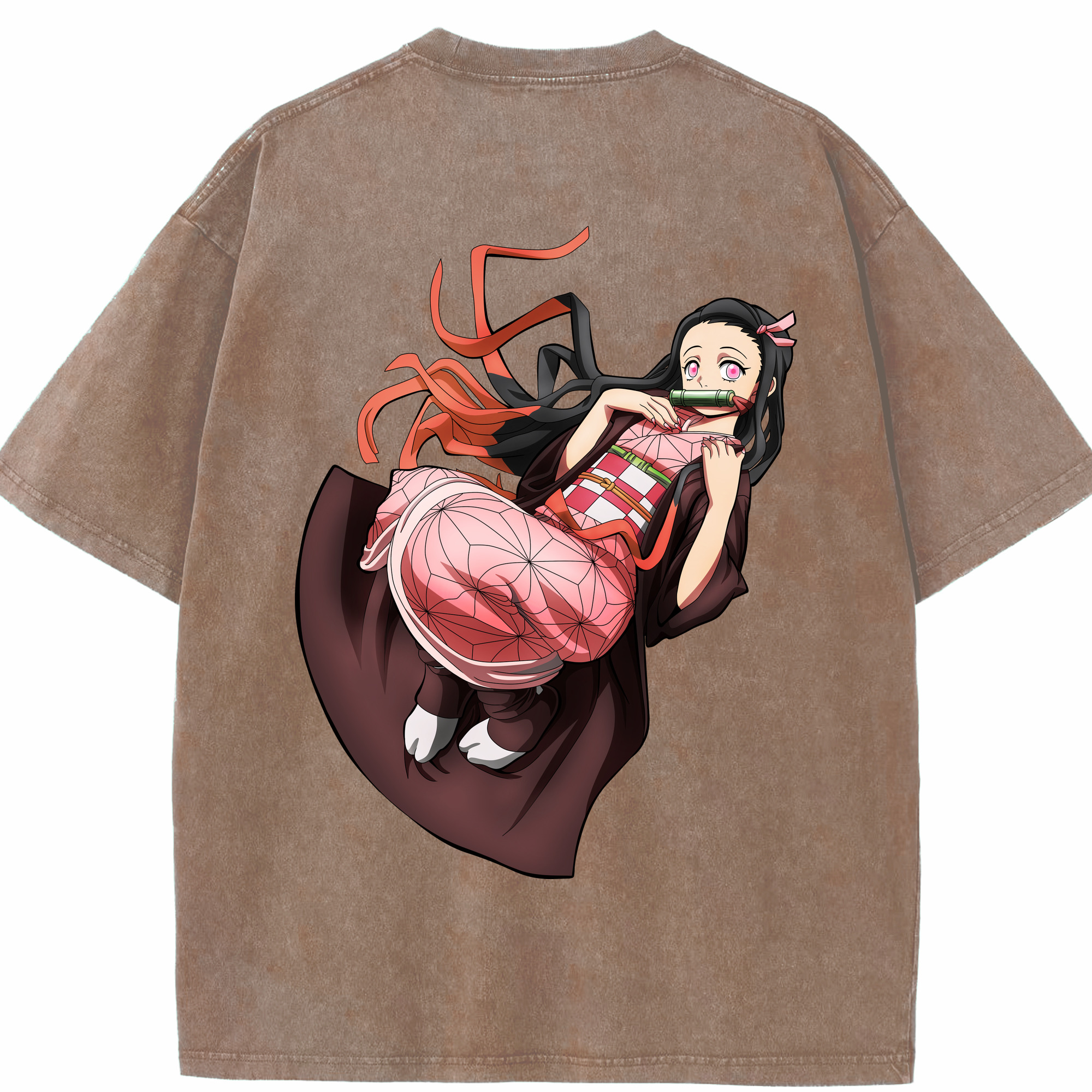 （画像用） 鬼滅の刃（きめつのやいば）竈門 禰󠄀豆子／かまど ねずこ Kamado Nezuko 綿100% ヴィンテージ風 半袖Tシャツ（背面プリント）