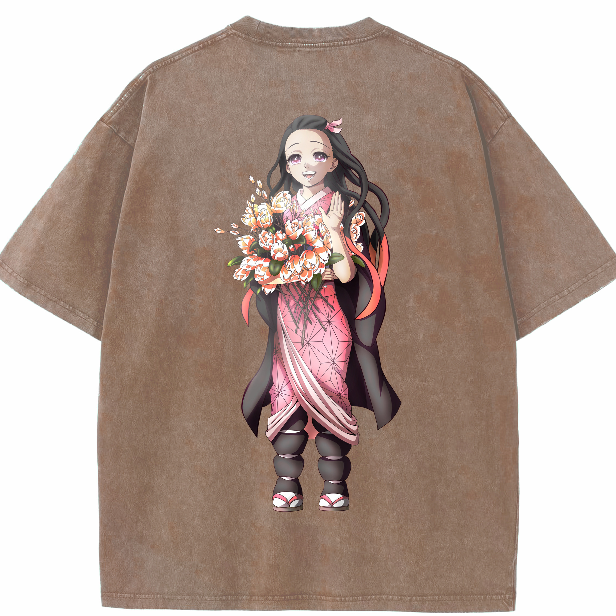 （画像用） 鬼滅の刃（きめつのやいば）竈門 禰󠄀豆子／かまど ねずこ Kamado Nezuko 綿100% ヴィンテージ風 半袖Tシャツ（背面プリント）