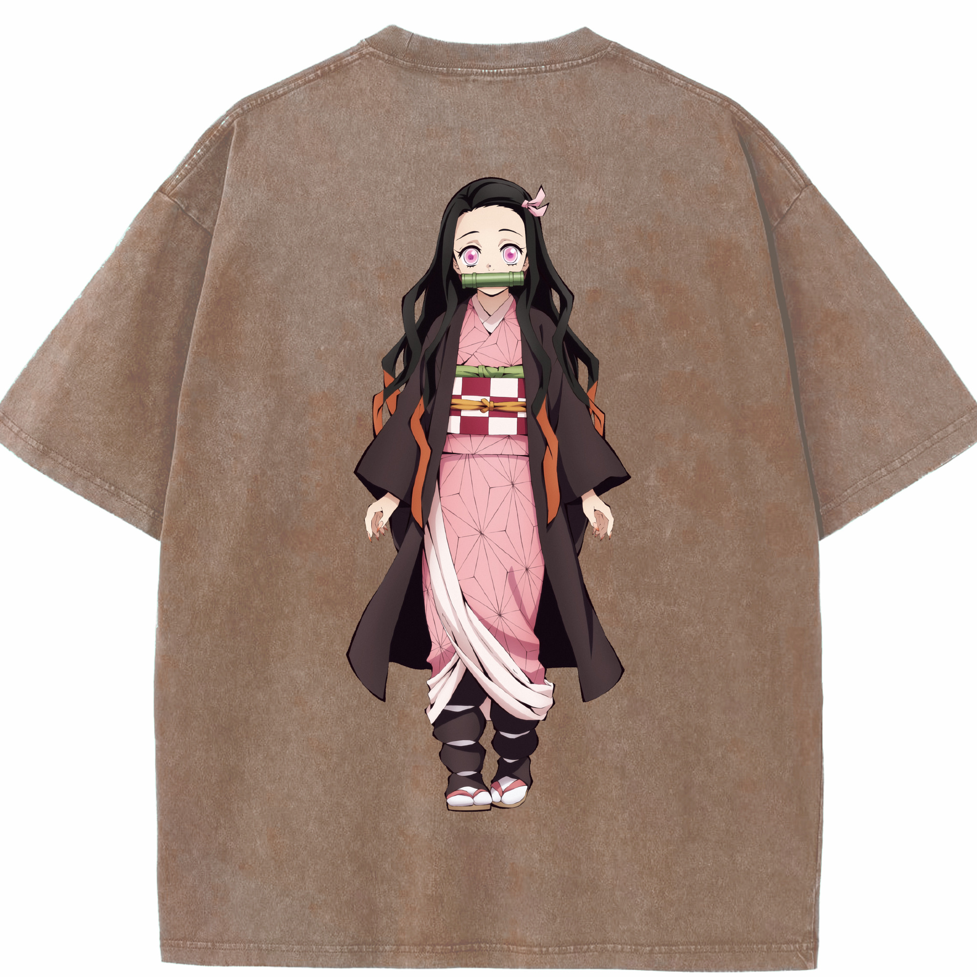 （画像用） 鬼滅の刃（きめつのやいば）竈門 禰󠄀豆子／かまど ねずこ Kamado Nezuko 綿100% ヴィンテージ風 半袖Tシャツ（背面プリント）