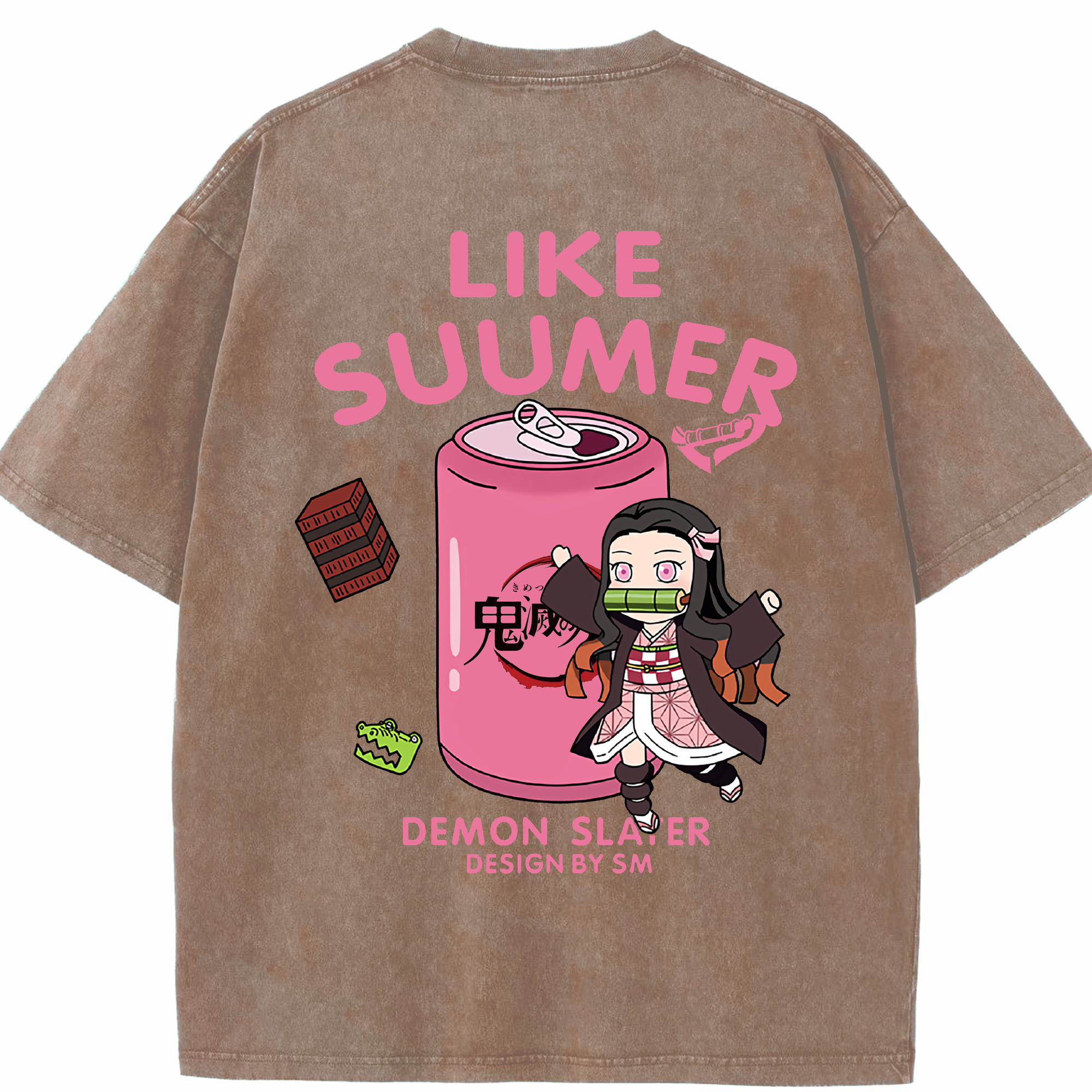 （画像用） 鬼滅の刃（きめつのやいば）竈門 禰󠄀豆子／かまど ねずこ Kamado Nezuko 綿100% ヴィンテージ風 半袖Tシャツ（背面プリント）