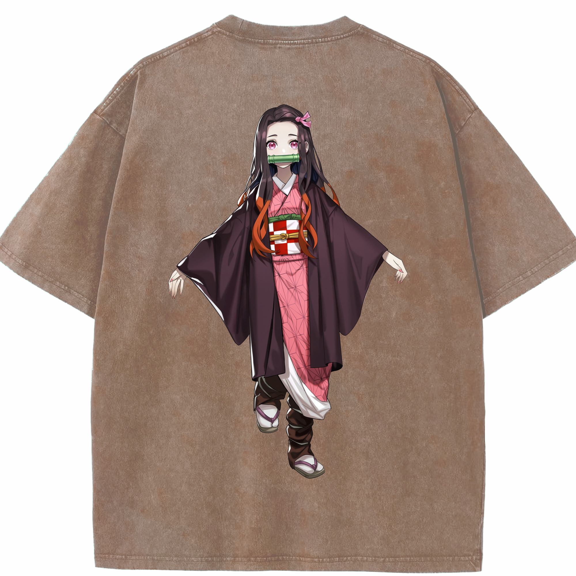 （画像用） 鬼滅の刃（きめつのやいば）竈門 禰󠄀豆子／かまど ねずこ Kamado Nezuko 綿100% ヴィンテージ風 半袖Tシャツ（背面プリント）