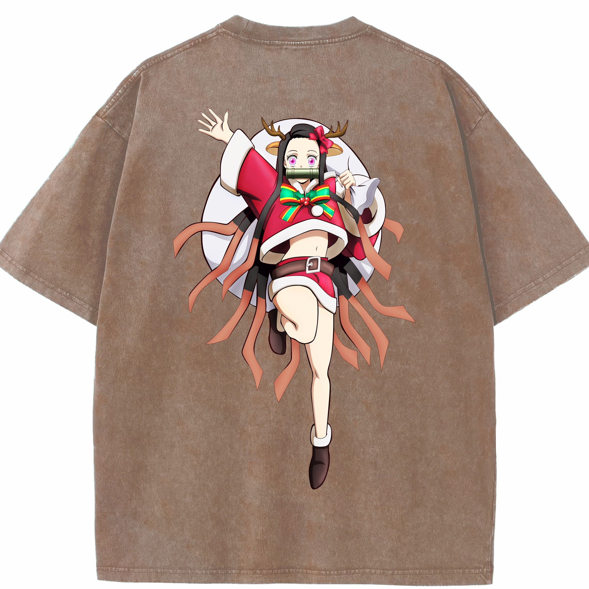 （画像用） 鬼滅の刃（きめつのやいば）竈門 禰󠄀豆子／かまど ねずこ Kamado Nezuko 綿100% ヴィンテージ風 半袖Tシャツ（背面プリント）