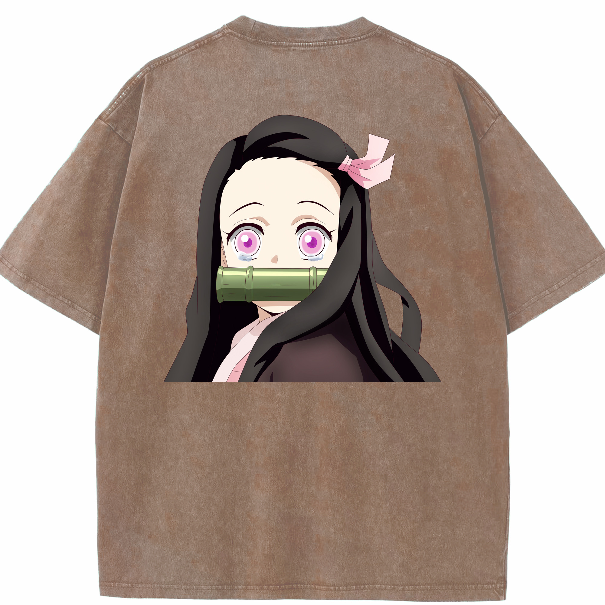 （画像用） 鬼滅の刃（きめつのやいば）竈門 禰󠄀豆子／かまど ねずこ Kamado Nezuko 綿100% ヴィンテージ風 半袖Tシャツ（背面プリント）