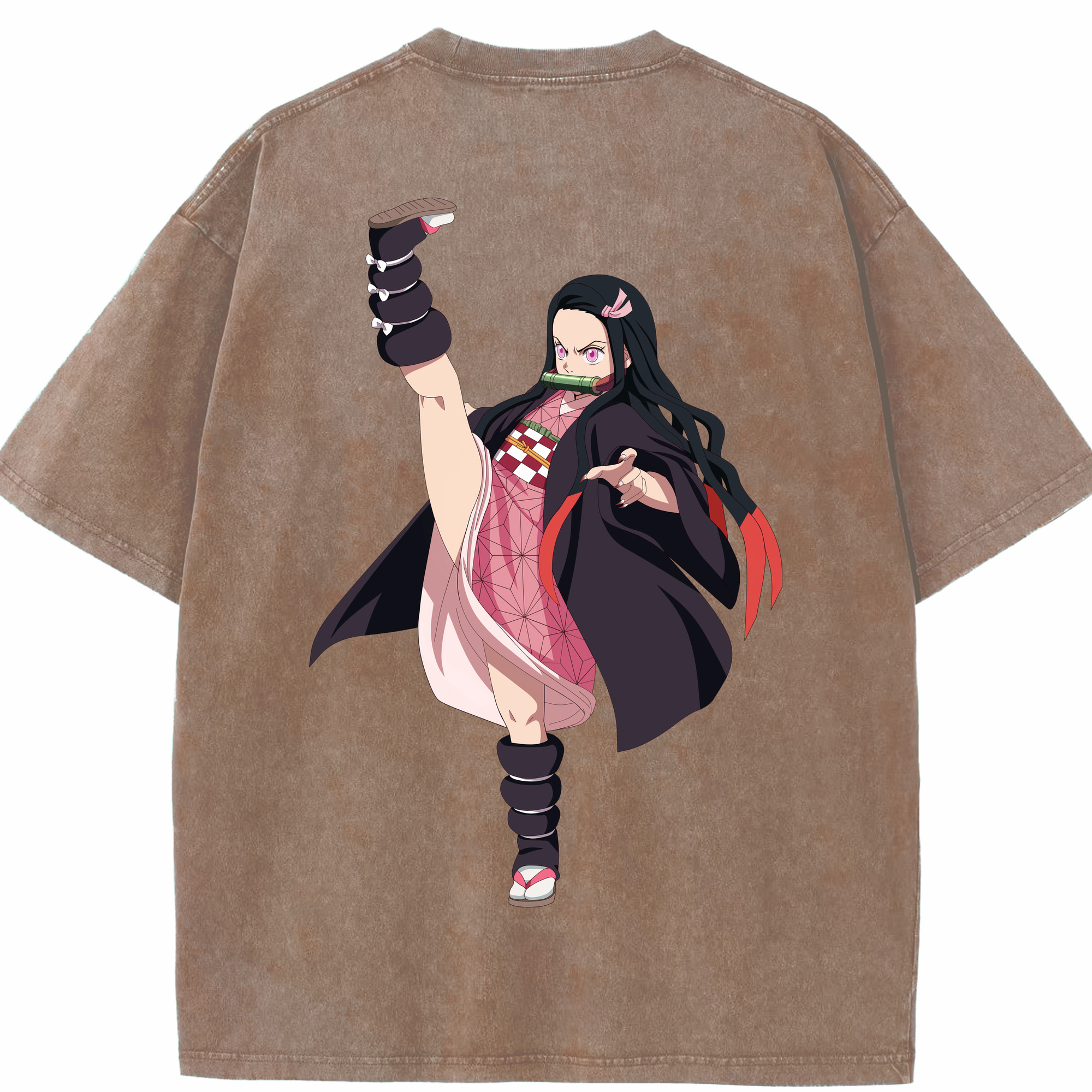 （画像用） 鬼滅の刃（きめつのやいば）竈門 禰󠄀豆子／かまど ねずこ Kamado Nezuko 綿100% ヴィンテージ風 半袖Tシャツ（背面プリント）