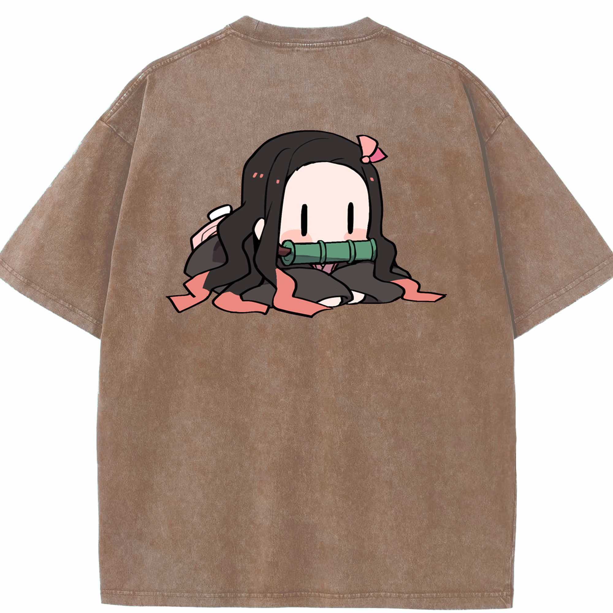 （画像用） 鬼滅の刃（きめつのやいば）竈門 禰󠄀豆子／かまど ねずこ Kamado Nezuko 綿100% ヴィンテージ風 半袖Tシャツ（背面プリント）