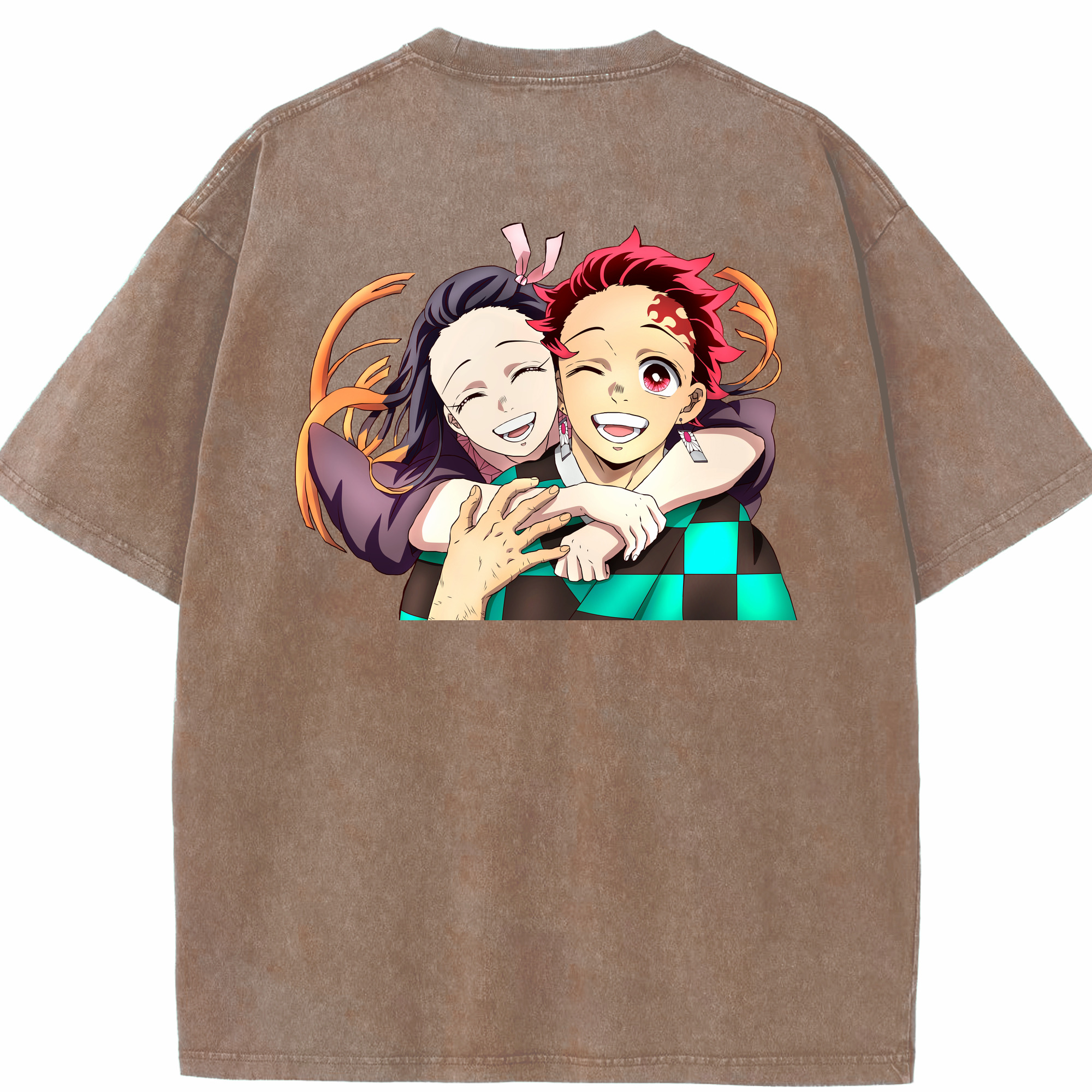 （画像用） 鬼滅の刃（きめつのやいば）竈門 禰󠄀豆子／かまど ねずこ Kamado Nezuko 綿100% ヴィンテージ風 半袖Tシャツ（背面プリント）