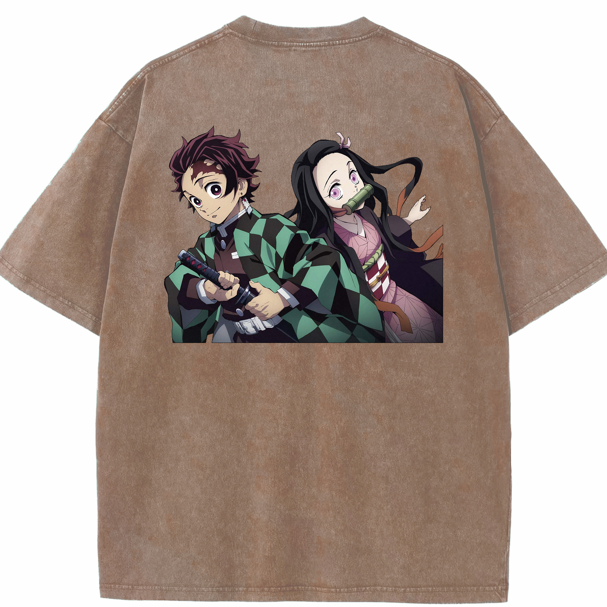 （画像用） 鬼滅の刃（きめつのやいば）竈門 禰󠄀豆子／かまど ねずこ Kamado Nezuko 綿100% ヴィンテージ風 半袖Tシャツ（背面プリント）