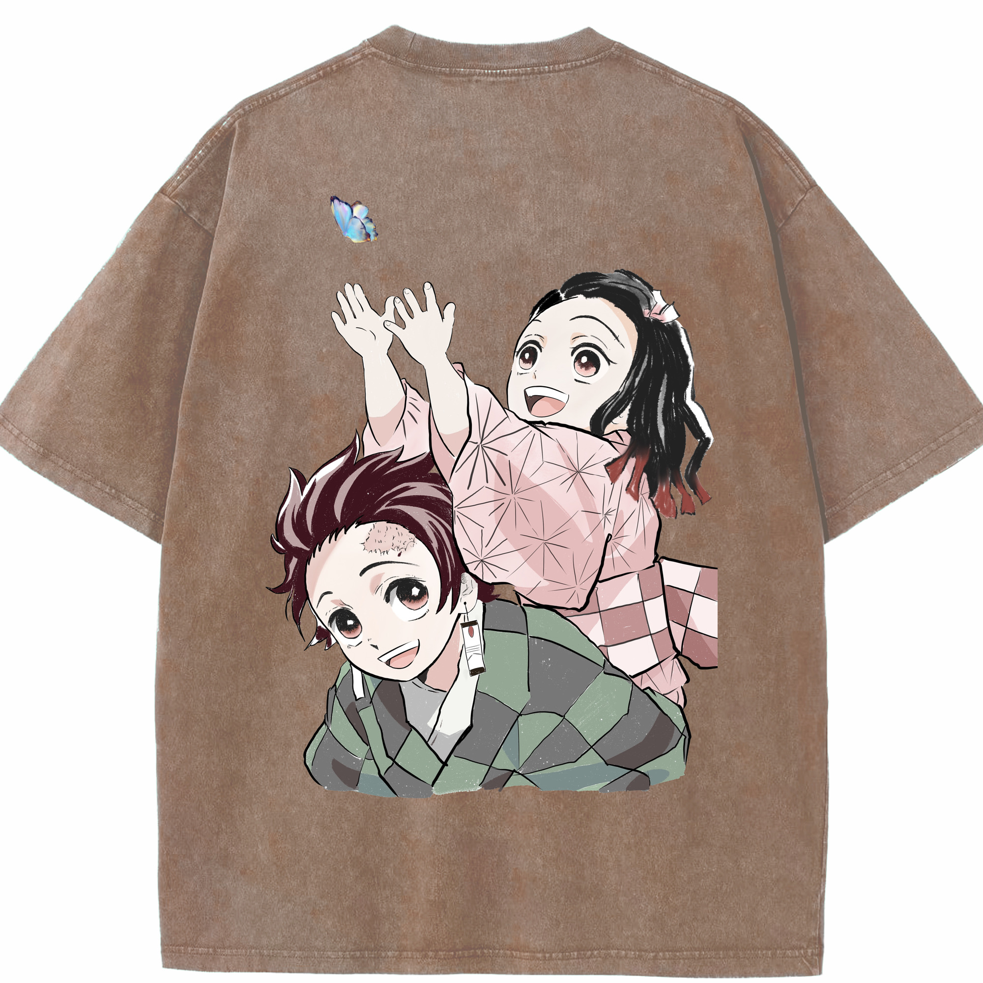 （画像用） 鬼滅の刃（きめつのやいば）竈門 禰󠄀豆子／かまど ねずこ Kamado Nezuko 綿100% ヴィンテージ風 半袖Tシャツ（背面プリント）