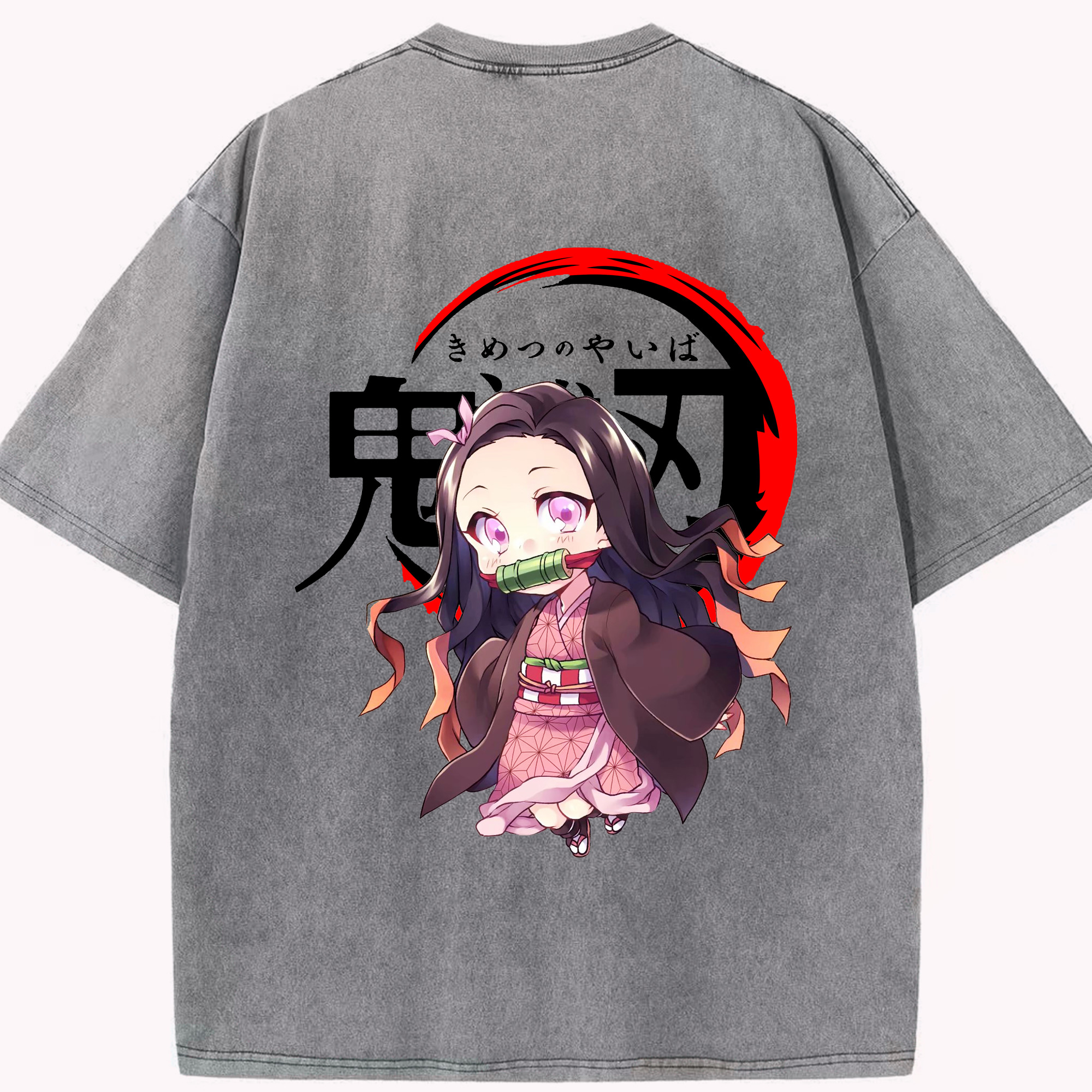 （画像用） 鬼滅の刃（きめつのやいば）竈門 禰󠄀豆子／かまど ねずこ Kamado Nezuko 綿100% ヴィンテージ風 半袖Tシャツ（背面プリント）