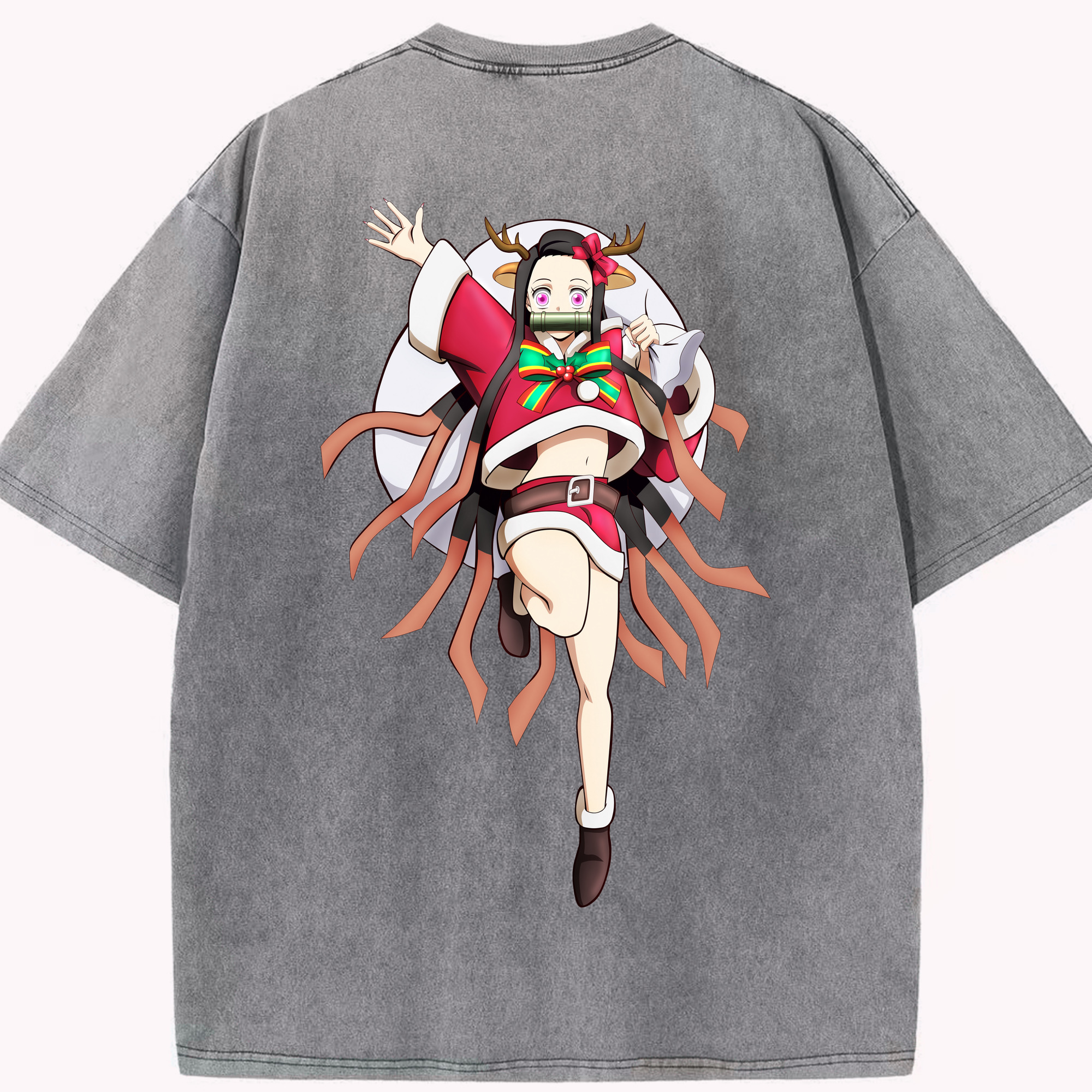 （画像用） 鬼滅の刃（きめつのやいば）竈門 禰󠄀豆子／かまど ねずこ Kamado Nezuko 綿100% ヴィンテージ風 半袖Tシャツ（背面プリント）