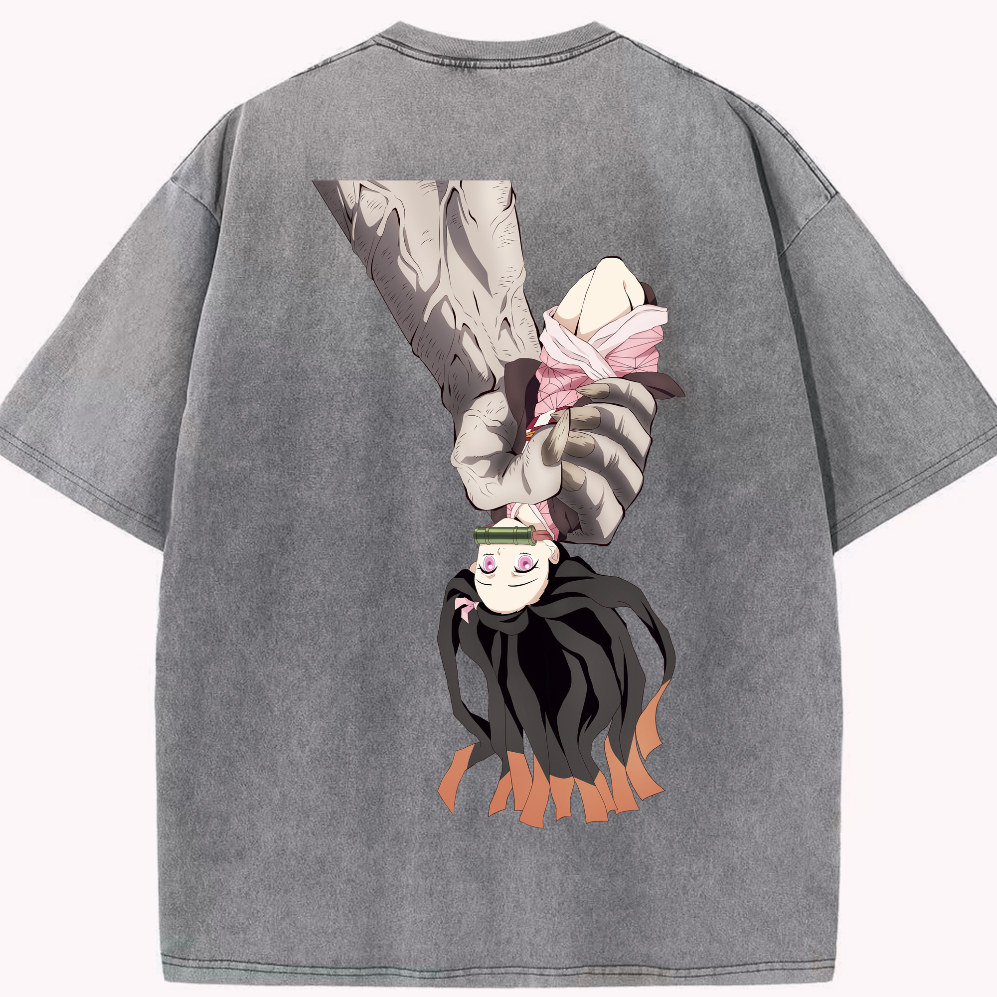 （画像用） 鬼滅の刃（きめつのやいば）竈門 禰󠄀豆子／かまど ねずこ Kamado Nezuko 綿100% ヴィンテージ風 半袖Tシャツ（背面プリント）