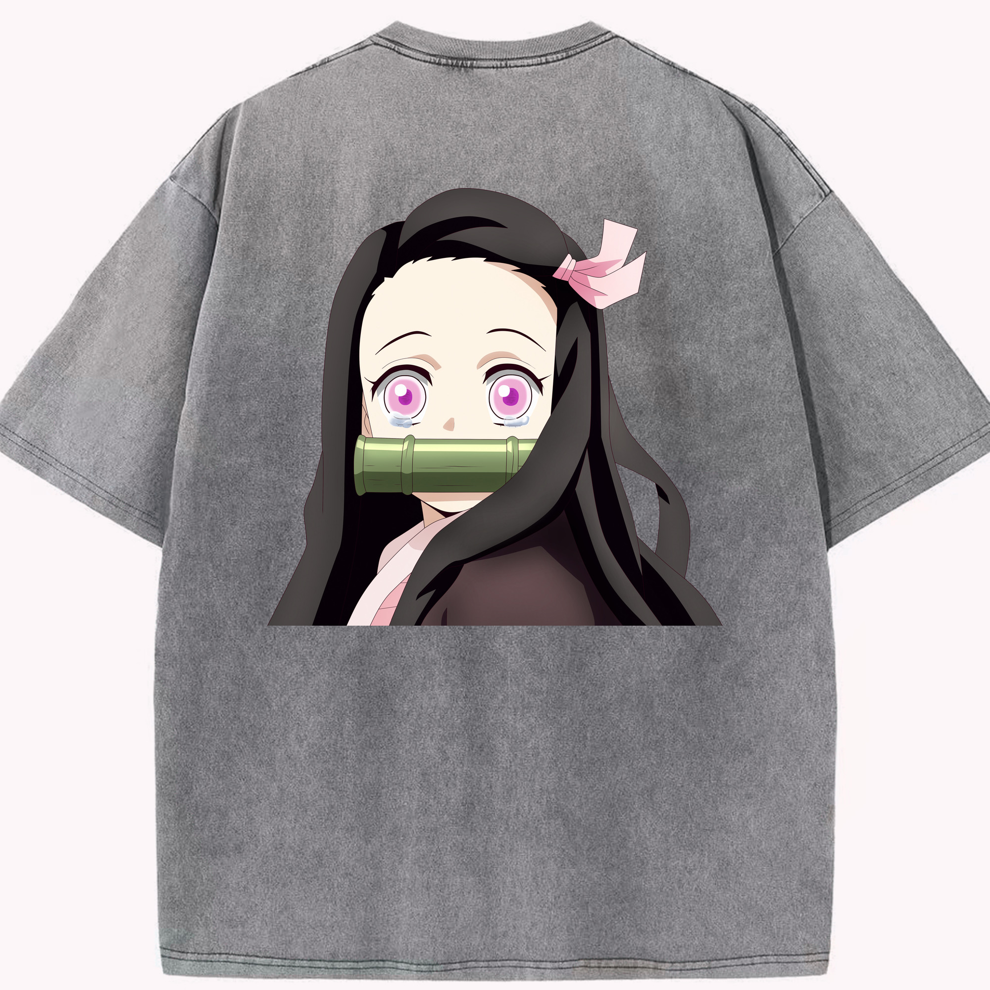 （画像用） 鬼滅の刃（きめつのやいば）竈門 禰󠄀豆子／かまど ねずこ Kamado Nezuko 綿100% ヴィンテージ風 半袖Tシャツ（背面プリント）