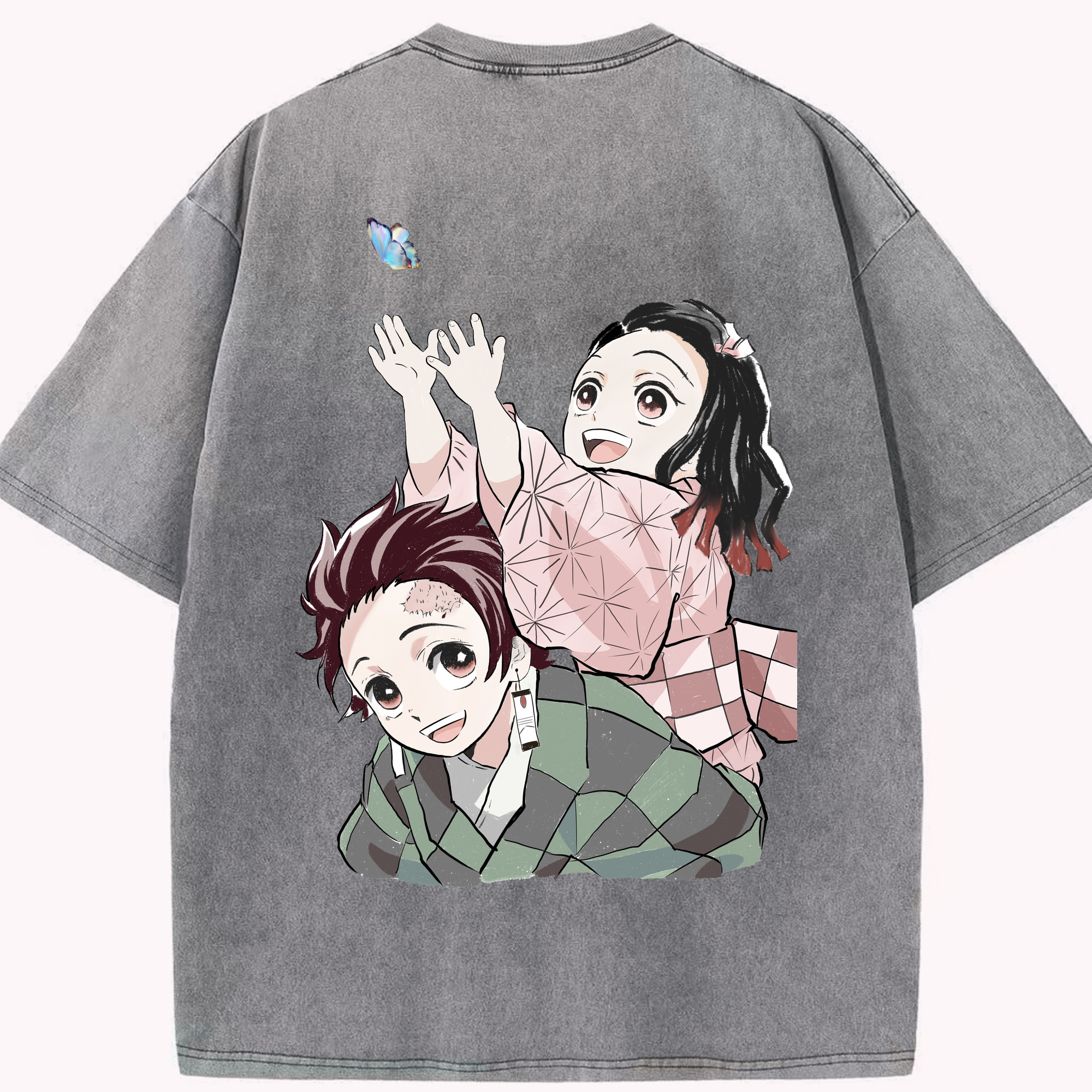 （画像用） 鬼滅の刃（きめつのやいば）竈門 禰󠄀豆子／かまど ねずこ Kamado Nezuko 綿100% ヴィンテージ風 半袖Tシャツ（背面プリント）