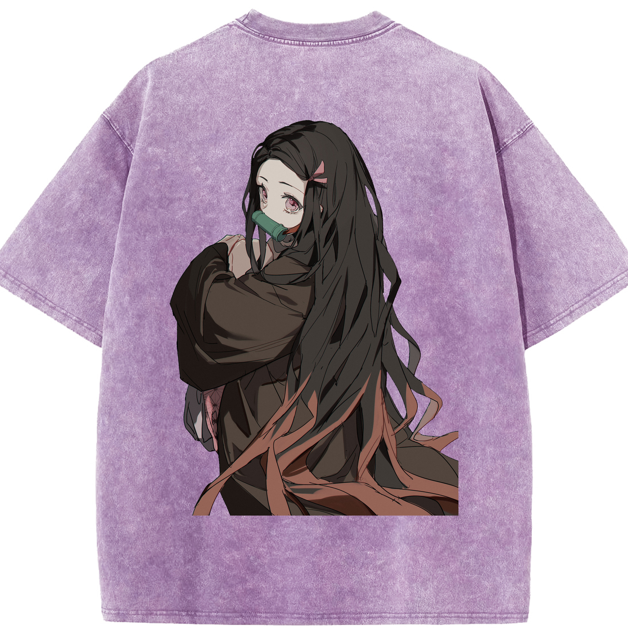 （画像用） 鬼滅の刃（きめつのやいば）竈門 禰󠄀豆子／かまど ねずこ Kamado Nezuko 綿100% ヴィンテージ風 半袖Tシャツ（背面プリント）