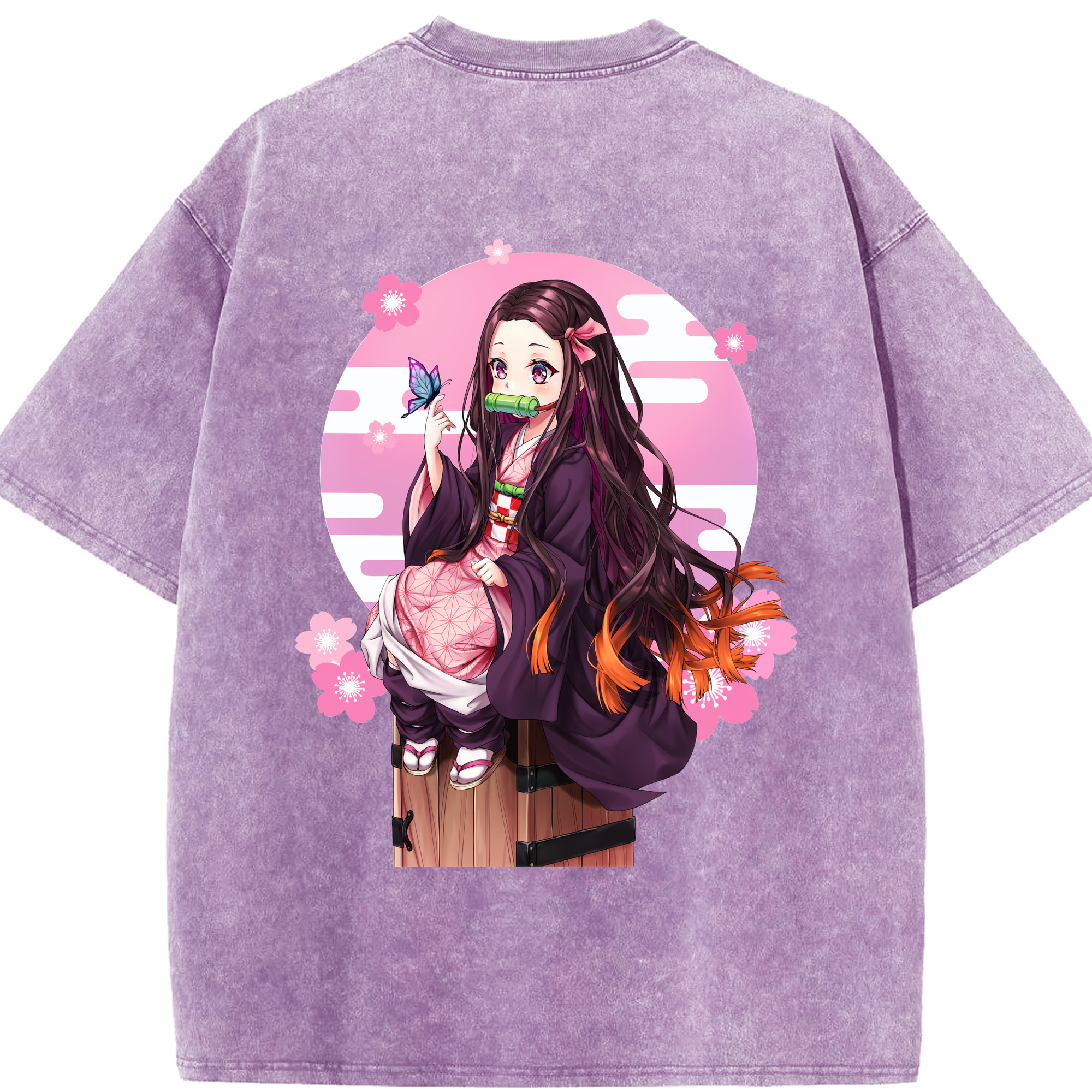 （画像用） 鬼滅の刃（きめつのやいば）竈門 禰󠄀豆子／かまど ねずこ Kamado Nezuko 綿100% ヴィンテージ風 半袖Tシャツ（背面プリント）