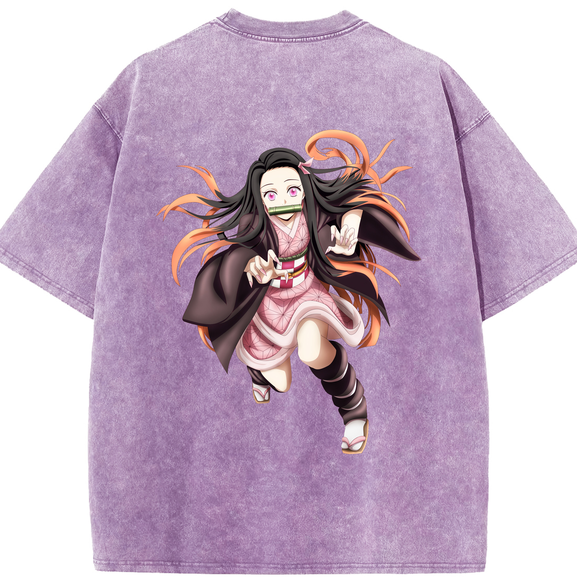 （画像用） 鬼滅の刃（きめつのやいば）竈門 禰󠄀豆子／かまど ねずこ Kamado Nezuko 綿100% ヴィンテージ風 半袖Tシャツ（背面プリント）