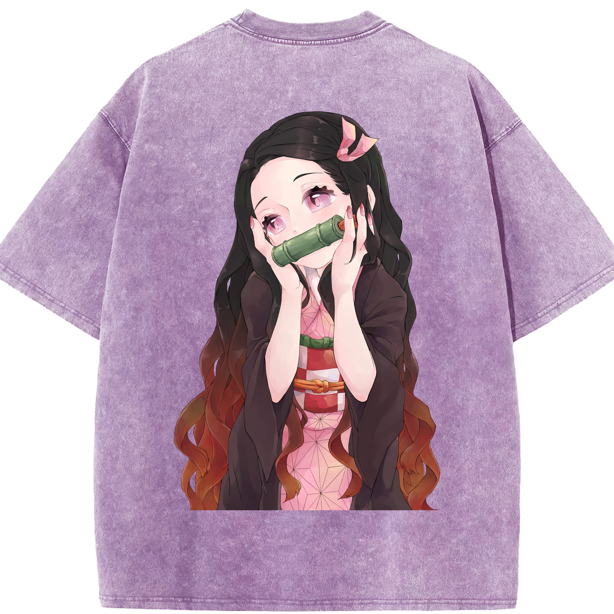（画像用） 鬼滅の刃（きめつのやいば）竈門 禰󠄀豆子／かまど ねずこ Kamado Nezuko 綿100% ヴィンテージ風 半袖Tシャツ（背面プリント）