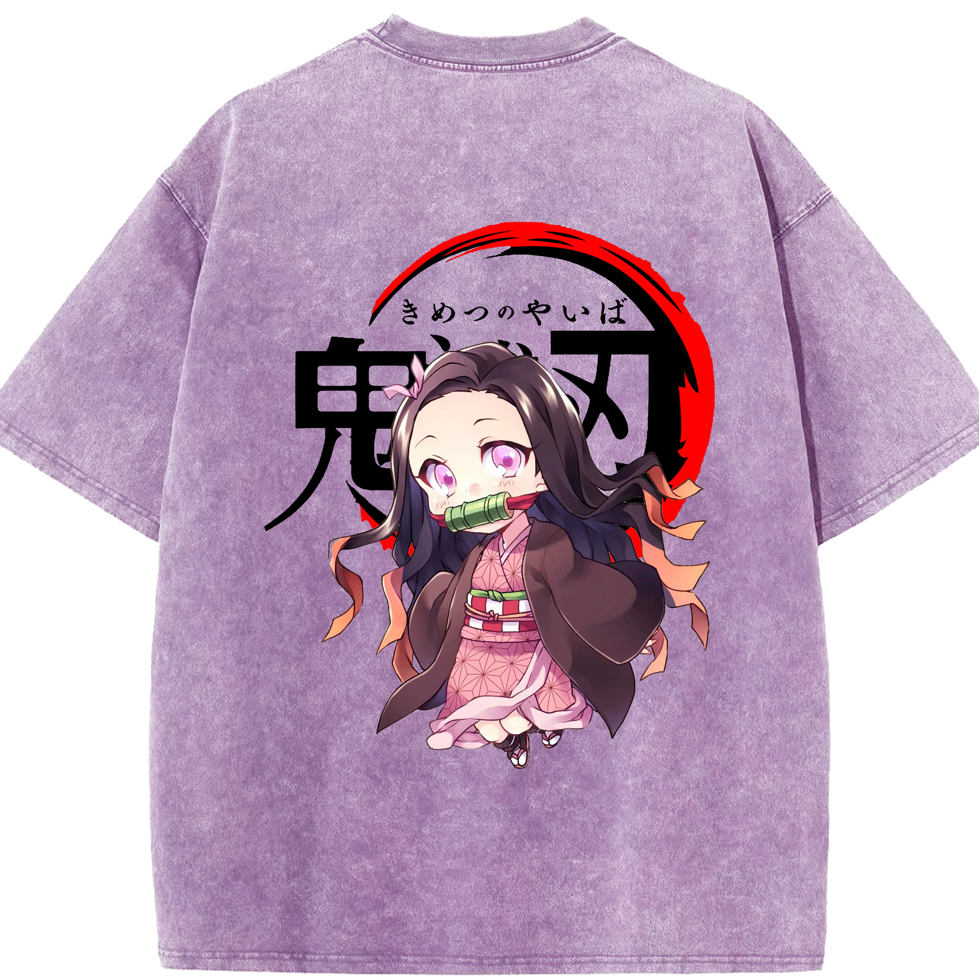 （画像用） 鬼滅の刃（きめつのやいば）竈門 禰󠄀豆子／かまど ねずこ Kamado Nezuko 綿100% ヴィンテージ風 半袖Tシャツ（背面プリント）