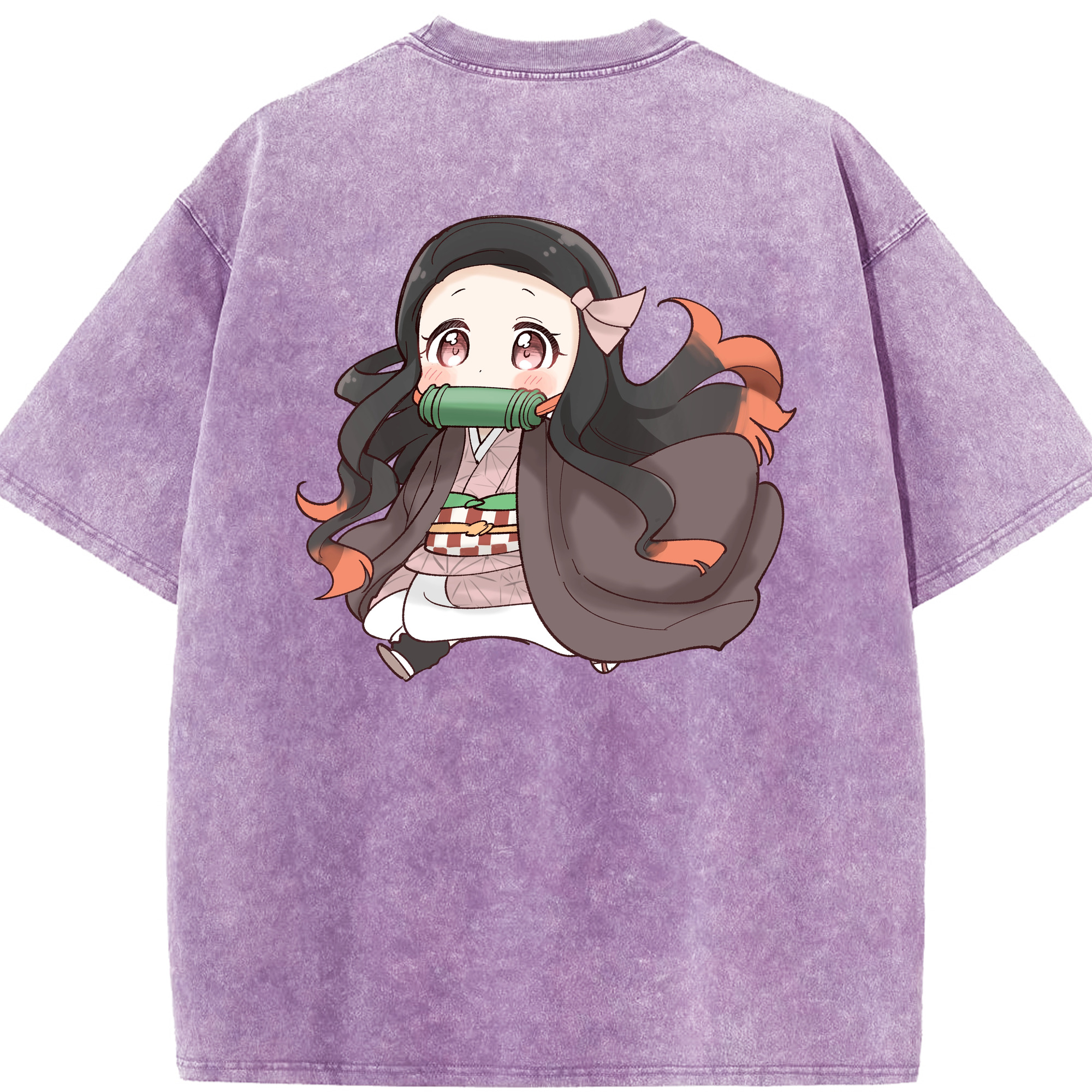 （画像用） 鬼滅の刃（きめつのやいば）竈門 禰󠄀豆子／かまど ねずこ Kamado Nezuko 綿100% ヴィンテージ風 半袖Tシャツ（背面プリント）