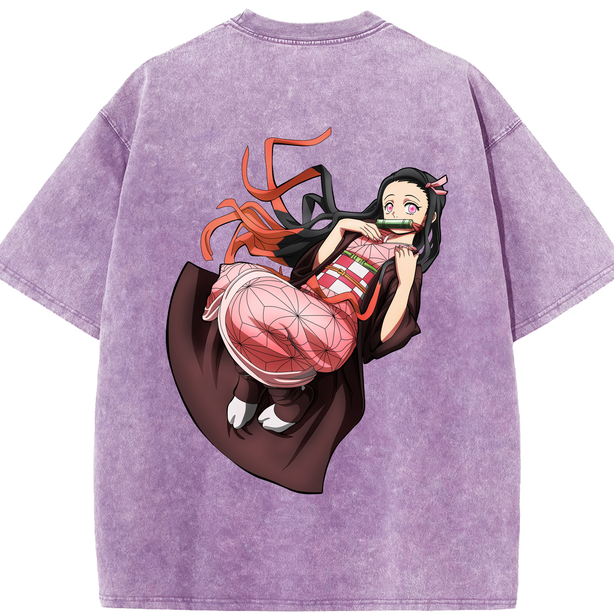 （画像用） 鬼滅の刃（きめつのやいば）竈門 禰󠄀豆子／かまど ねずこ Kamado Nezuko 綿100% ヴィンテージ風 半袖Tシャツ（背面プリント）