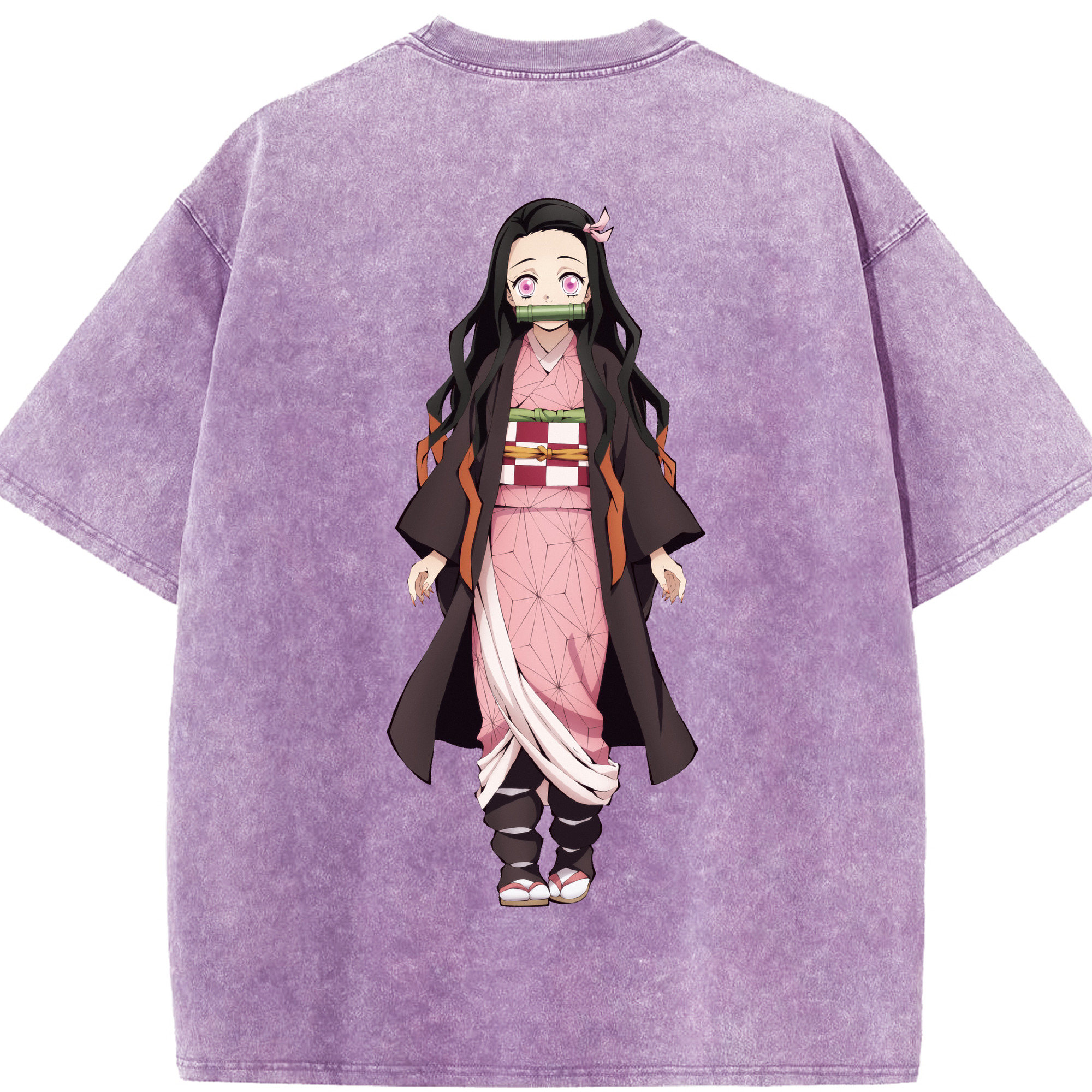（画像用） 鬼滅の刃（きめつのやいば）竈門 禰󠄀豆子／かまど ねずこ Kamado Nezuko 綿100% ヴィンテージ風 半袖Tシャツ（背面プリント）
