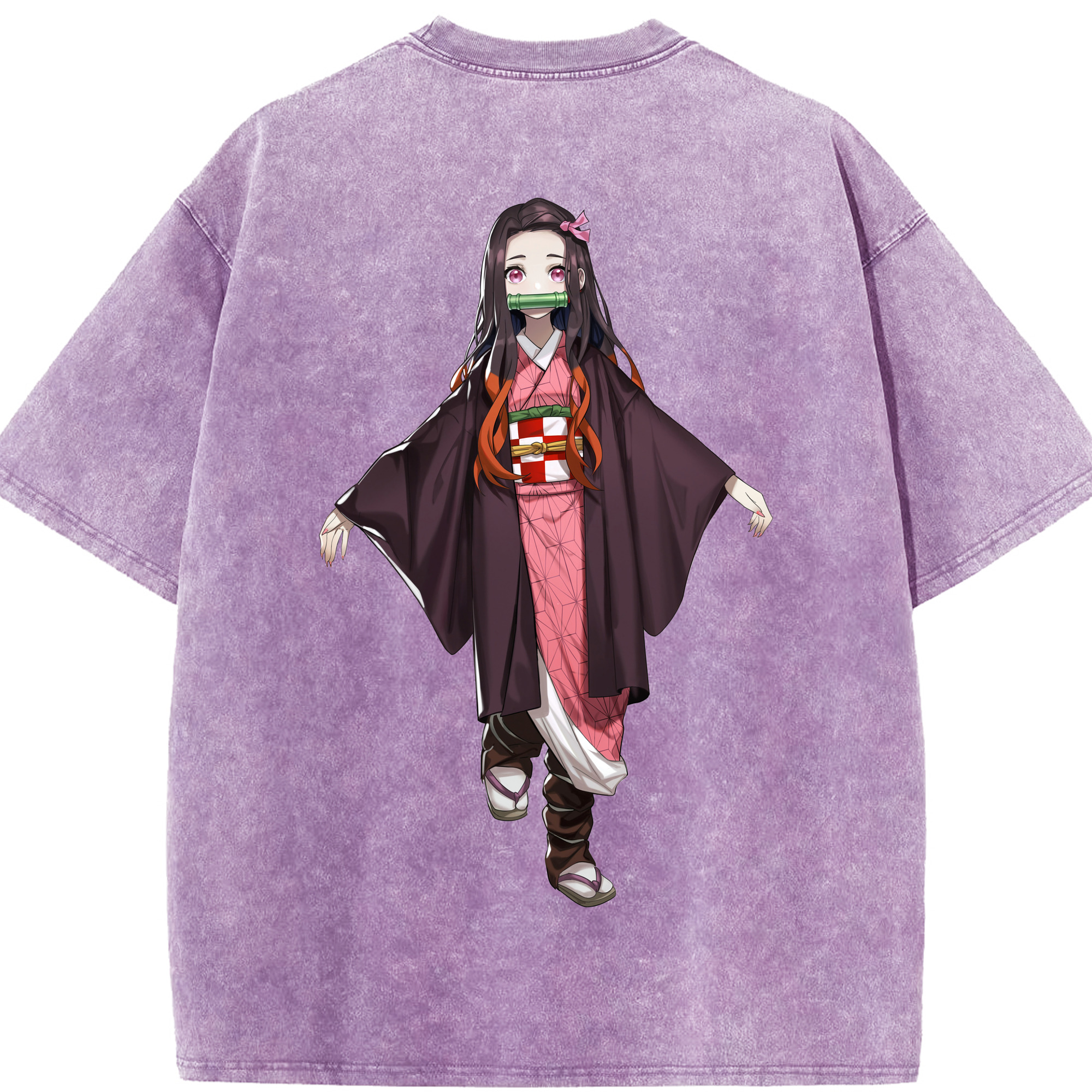 （画像用） 鬼滅の刃（きめつのやいば）竈門 禰󠄀豆子／かまど ねずこ Kamado Nezuko 綿100% ヴィンテージ風 半袖Tシャツ（背面プリント）