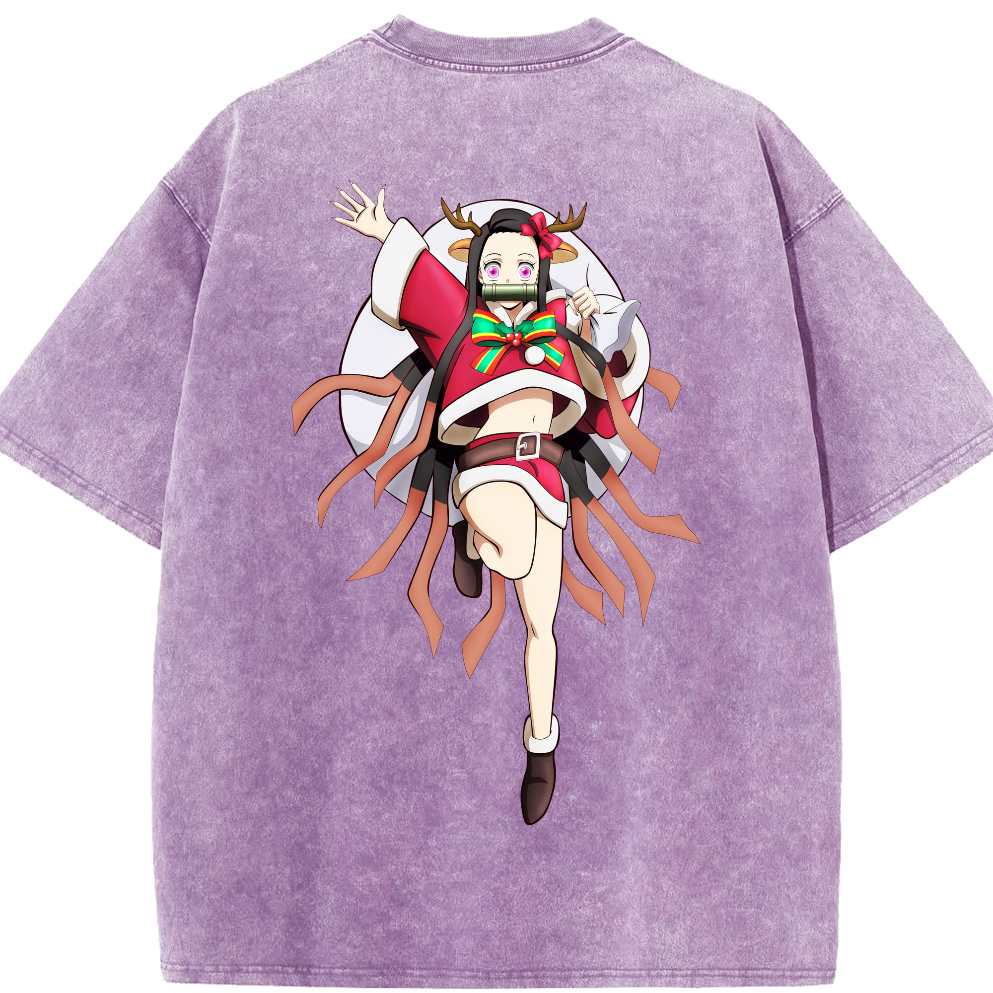 （画像用） 鬼滅の刃（きめつのやいば）竈門 禰󠄀豆子／かまど ねずこ Kamado Nezuko 綿100% ヴィンテージ風 半袖Tシャツ（背面プリント）