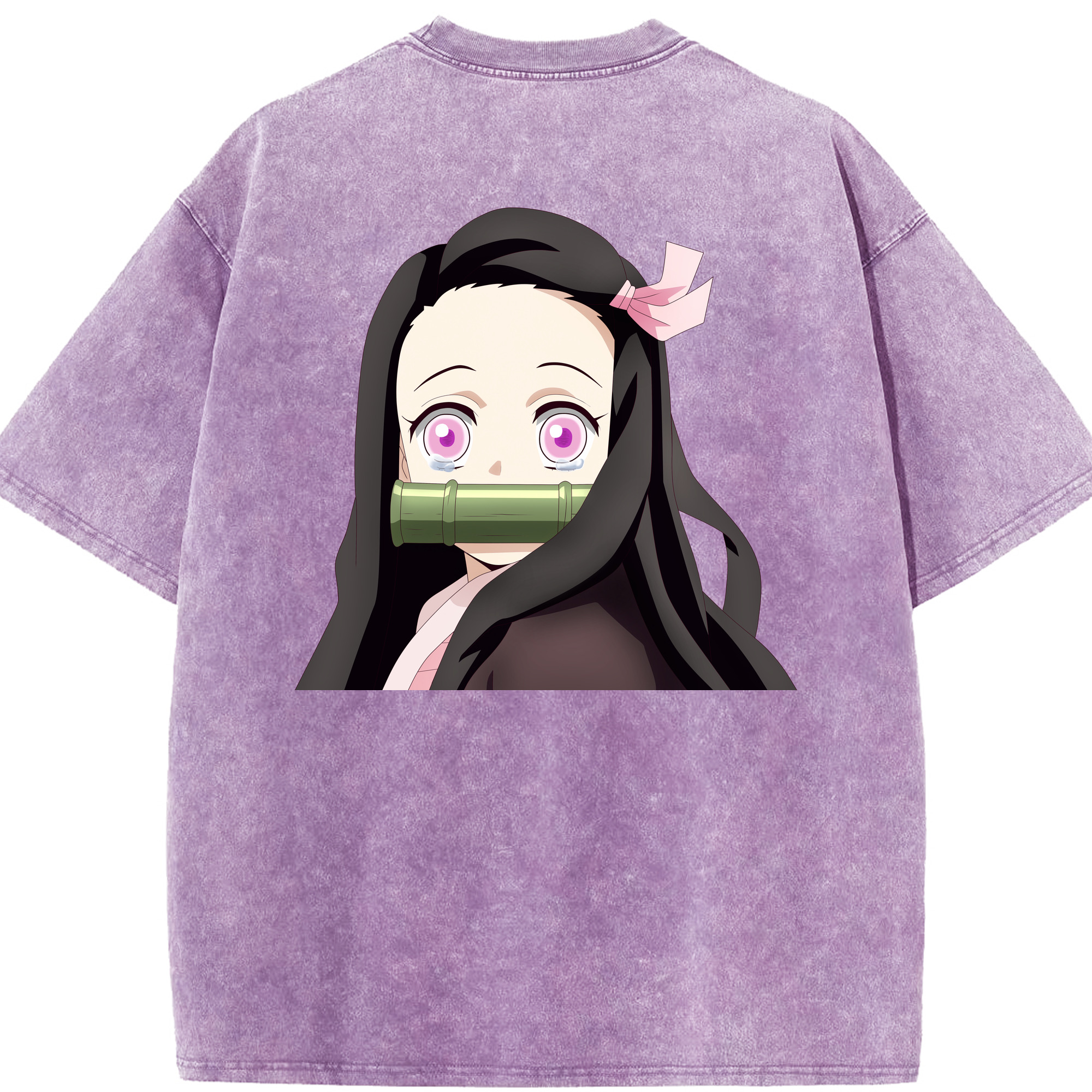 （画像用） 鬼滅の刃（きめつのやいば）竈門 禰󠄀豆子／かまど ねずこ Kamado Nezuko 綿100% ヴィンテージ風 半袖Tシャツ（背面プリント）