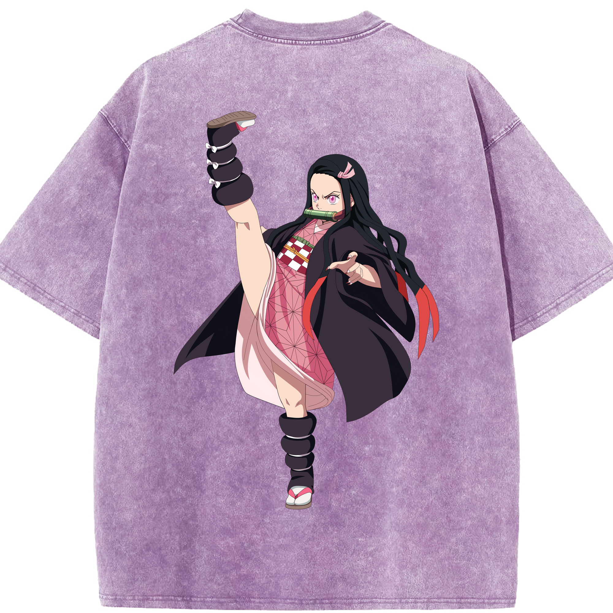 （画像用） 鬼滅の刃（きめつのやいば）竈門 禰󠄀豆子／かまど ねずこ Kamado Nezuko 綿100% ヴィンテージ風 半袖Tシャツ（背面プリント）
