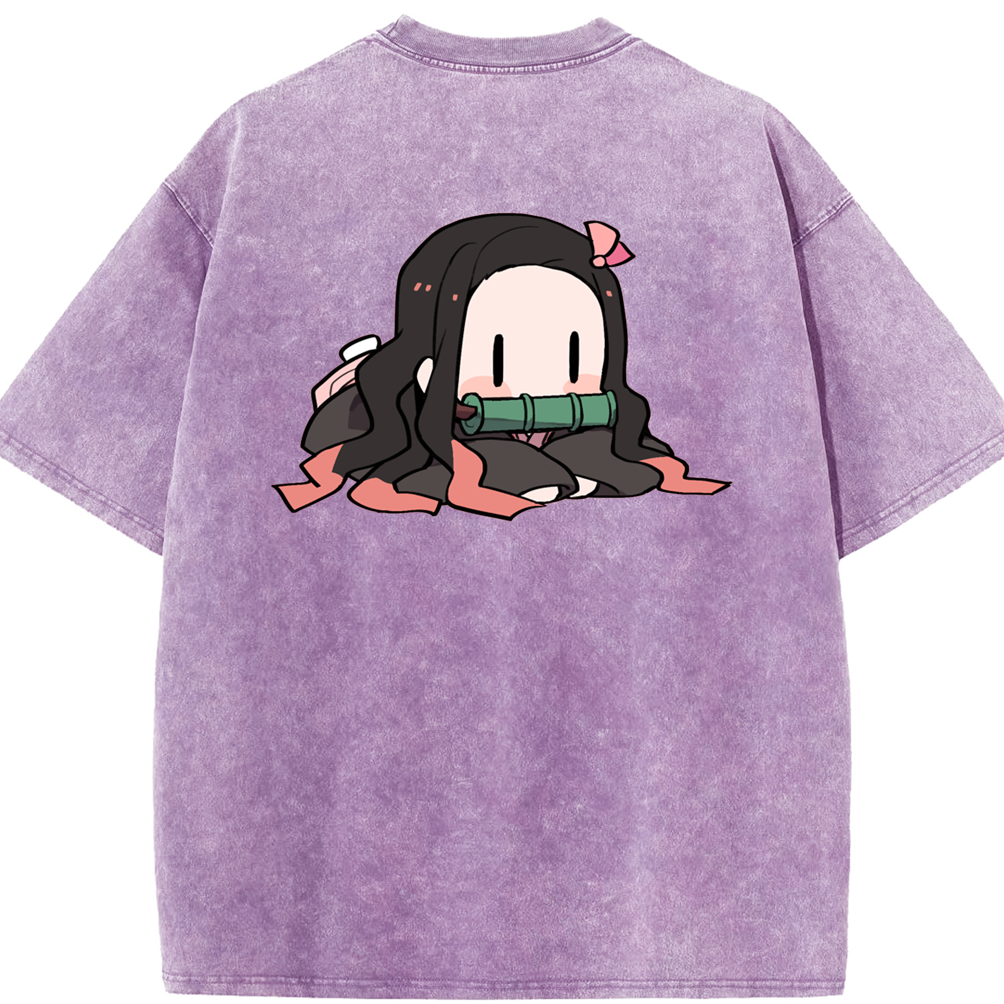 （画像用） 鬼滅の刃（きめつのやいば）竈門 禰󠄀豆子／かまど ねずこ Kamado Nezuko 綿100% ヴィンテージ風 半袖Tシャツ（背面プリント）