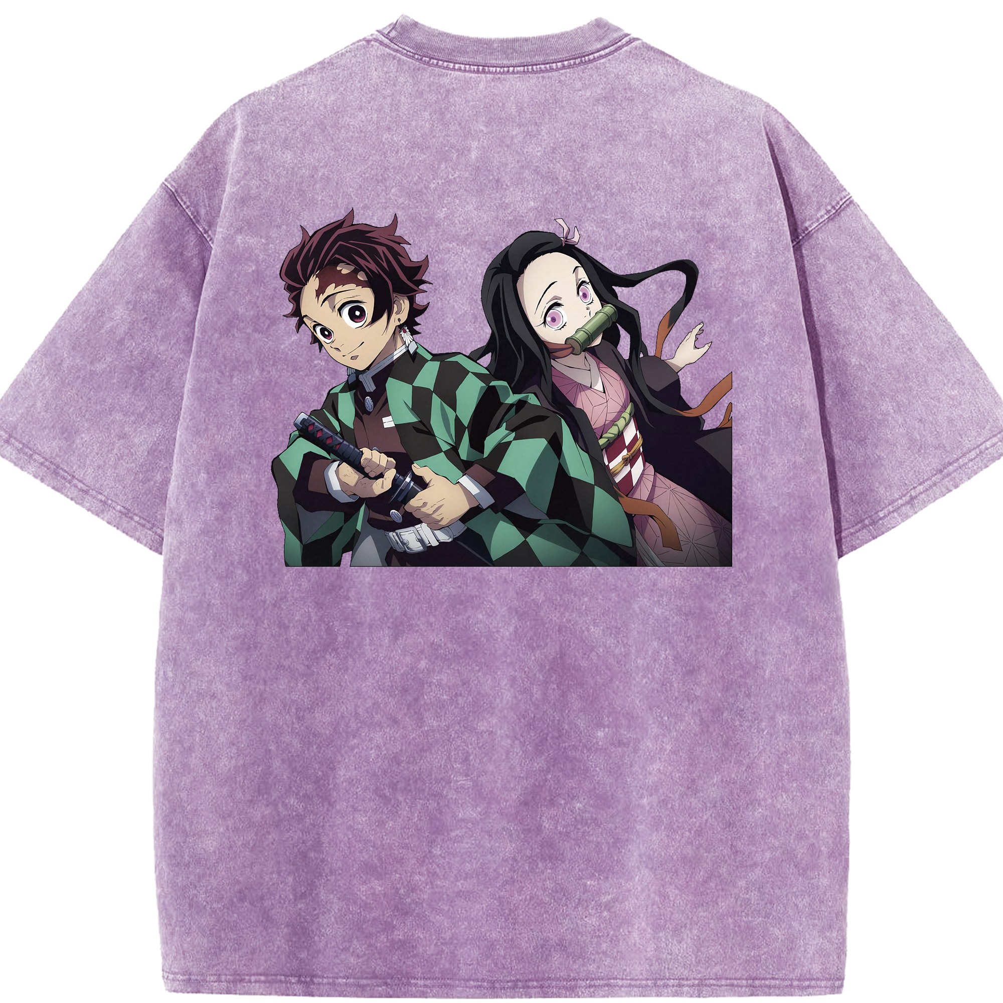 （画像用） 鬼滅の刃（きめつのやいば）竈門 禰󠄀豆子／かまど ねずこ Kamado Nezuko 綿100% ヴィンテージ風 半袖Tシャツ（背面プリント）