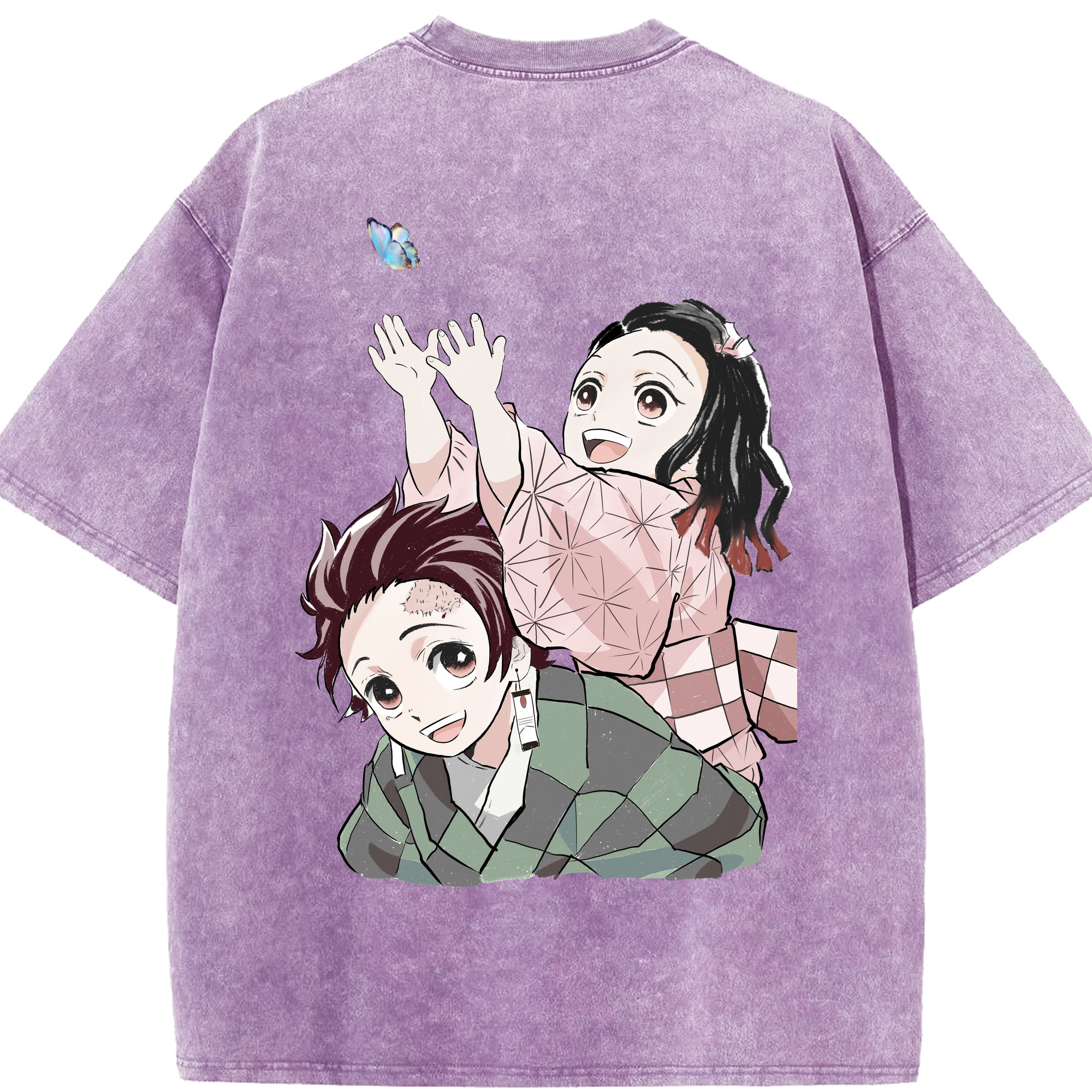 （画像用） 鬼滅の刃（きめつのやいば）竈門 禰󠄀豆子／かまど ねずこ Kamado Nezuko 綿100% ヴィンテージ風 半袖Tシャツ（背面プリント）