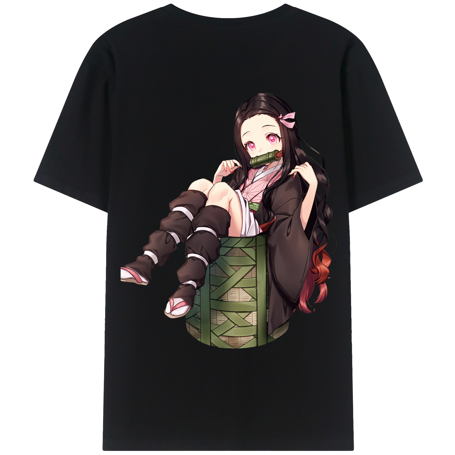 （画像用） 鬼滅の刃（きめつのやいば）竈門 禰󠄀豆子／かまど ねずこ Kamado Nezuko 綿100％ メンズ半袖Tシャツ（バックプリント） 通気性