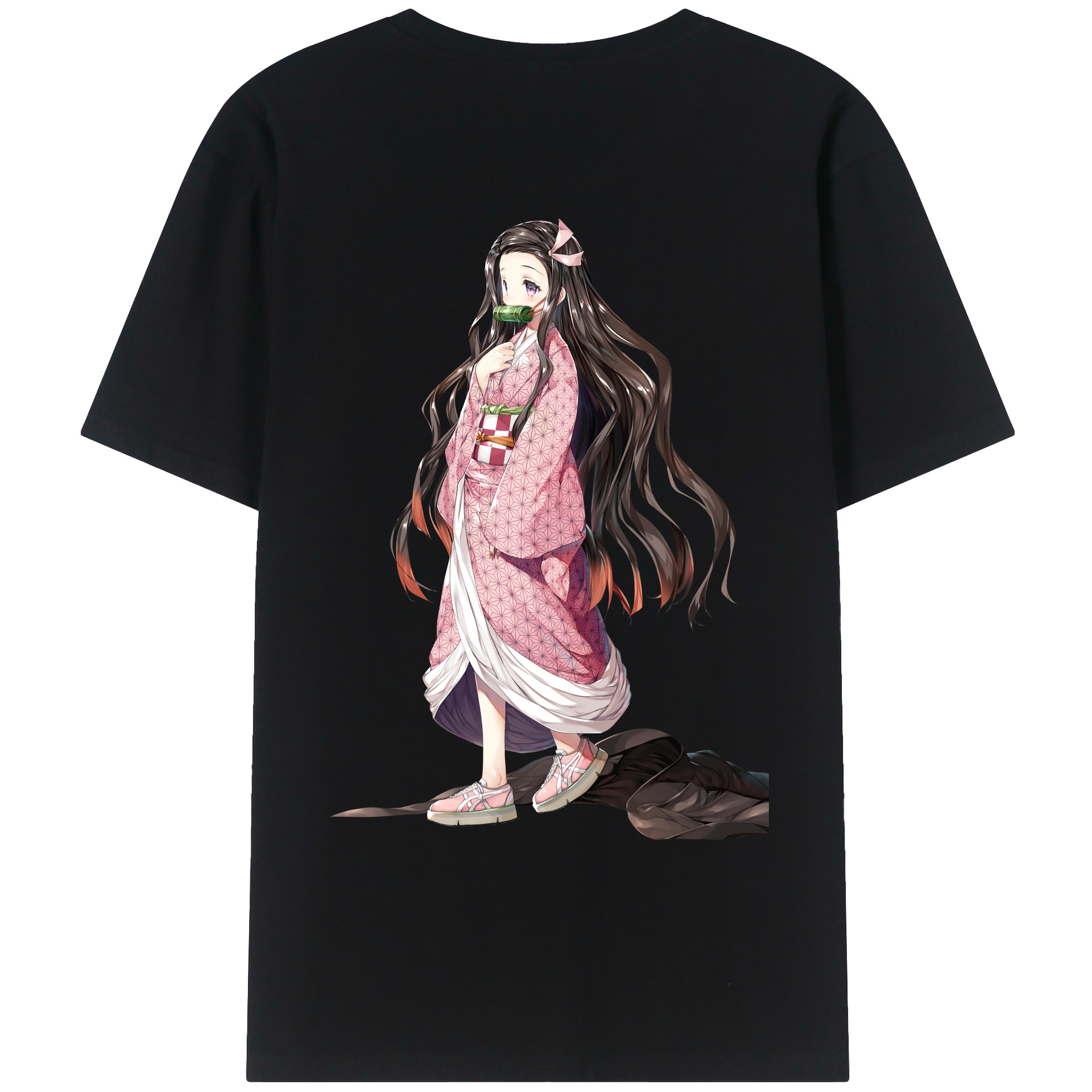（画像用） 鬼滅の刃（きめつのやいば）竈門 禰󠄀豆子／かまど ねずこ Kamado Nezuko 綿100％ メンズ半袖Tシャツ（バックプリント） 通気性