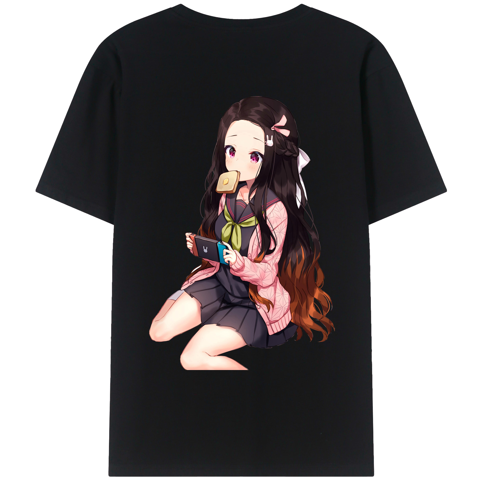 （画像用） 鬼滅の刃（きめつのやいば）竈門 禰󠄀豆子／かまど ねずこ Kamado Nezuko 綿100％ メンズ半袖Tシャツ（バックプリント） 通気性