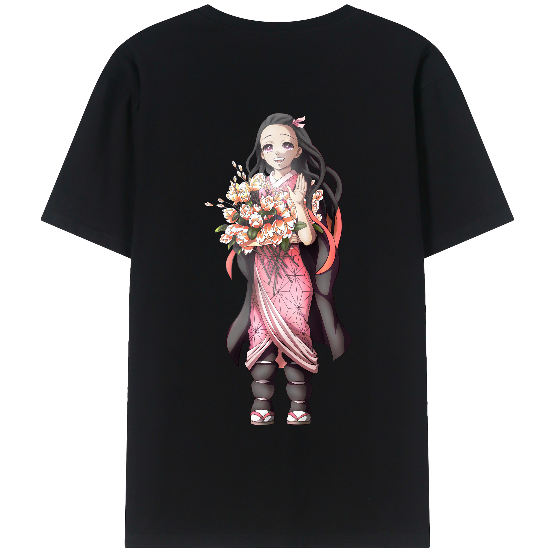 （画像用） 鬼滅の刃（きめつのやいば）竈門 禰󠄀豆子／かまど ねずこ Kamado Nezuko 綿100％ メンズ半袖Tシャツ（バックプリント） 通気性
