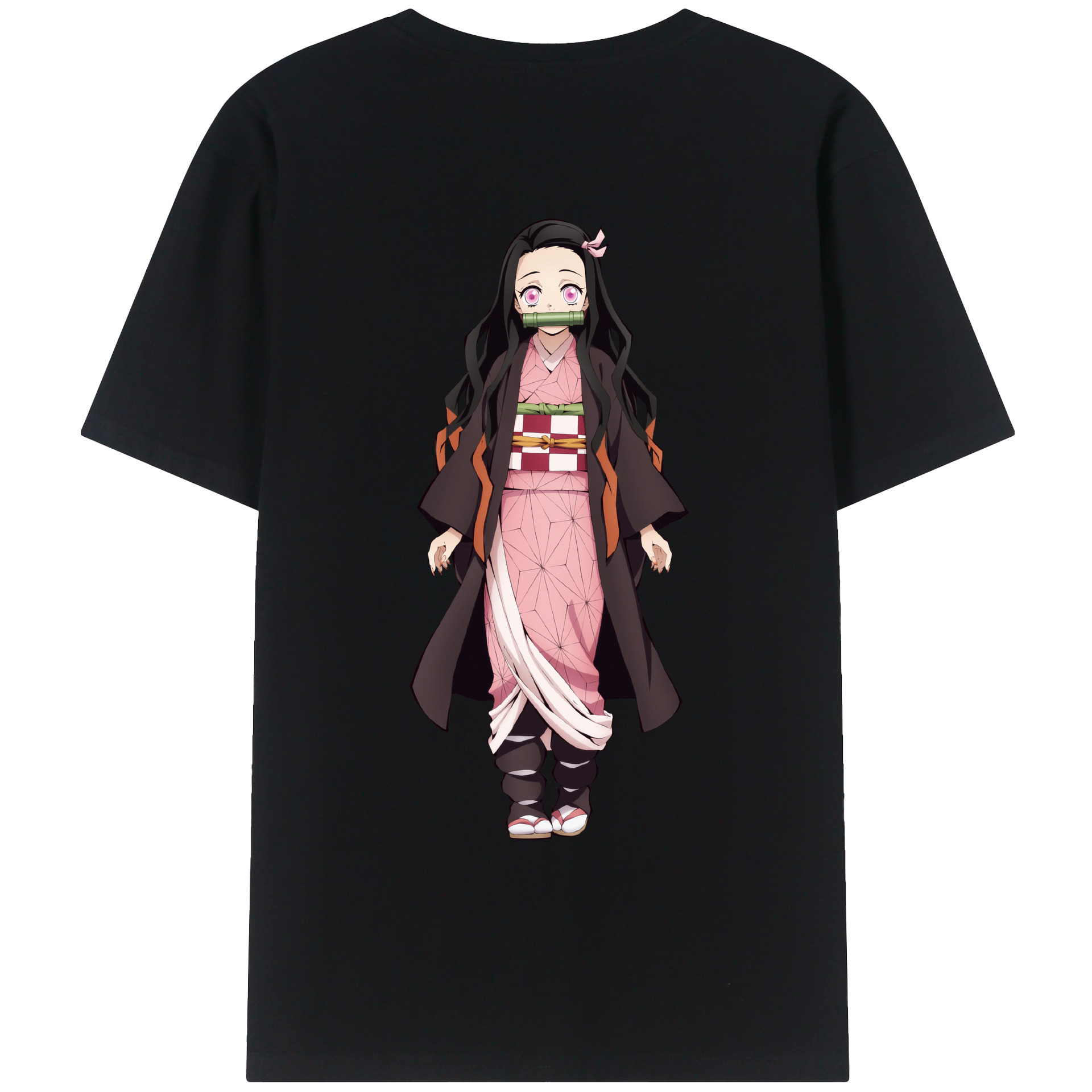 （画像用） 鬼滅の刃（きめつのやいば）竈門 禰󠄀豆子／かまど ねずこ Kamado Nezuko 綿100％ メンズ半袖Tシャツ（バックプリント） 通気性