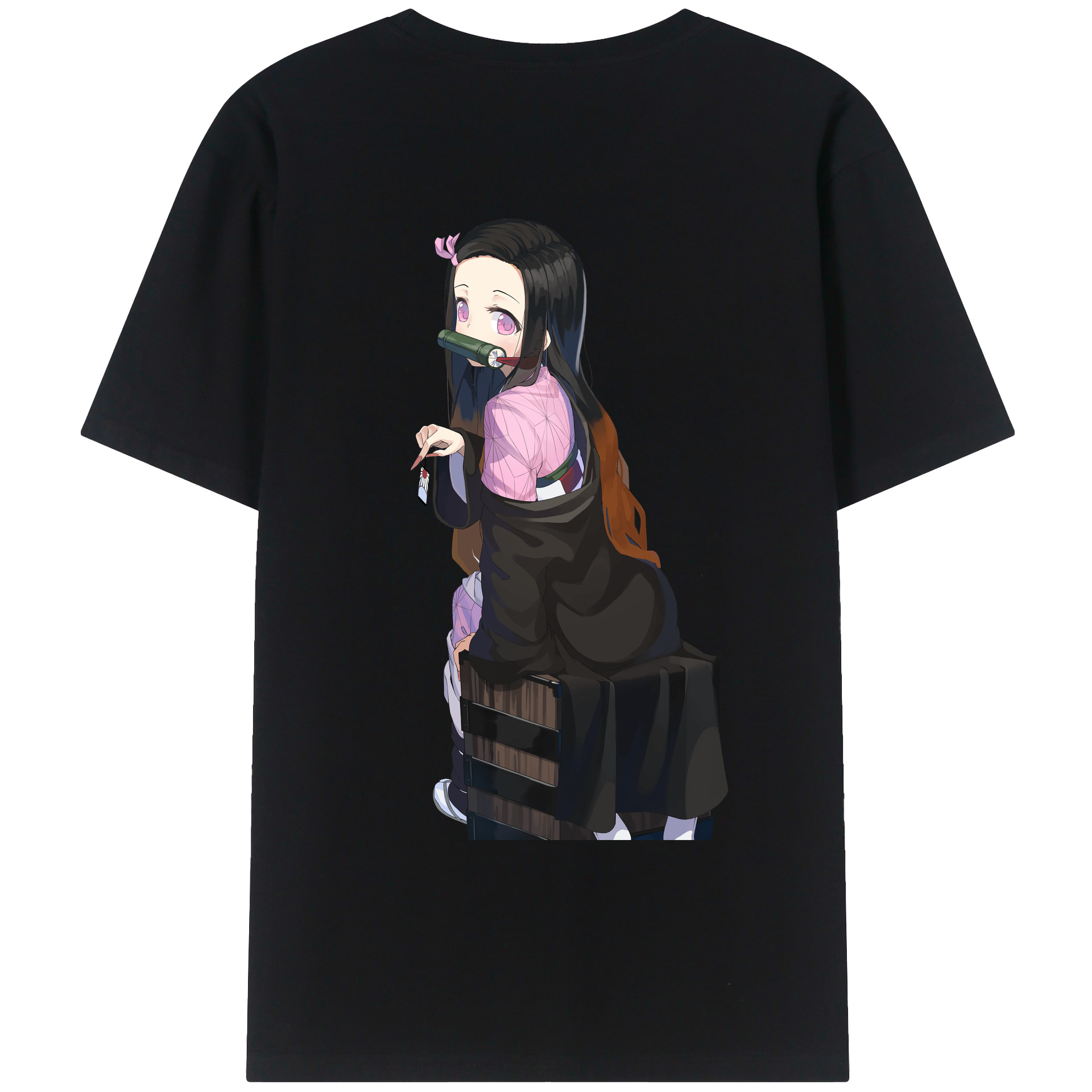 （画像用） 鬼滅の刃（きめつのやいば）竈門 禰󠄀豆子／かまど ねずこ Kamado Nezuko 綿100％ メンズ半袖Tシャツ（バックプリント） 通気性