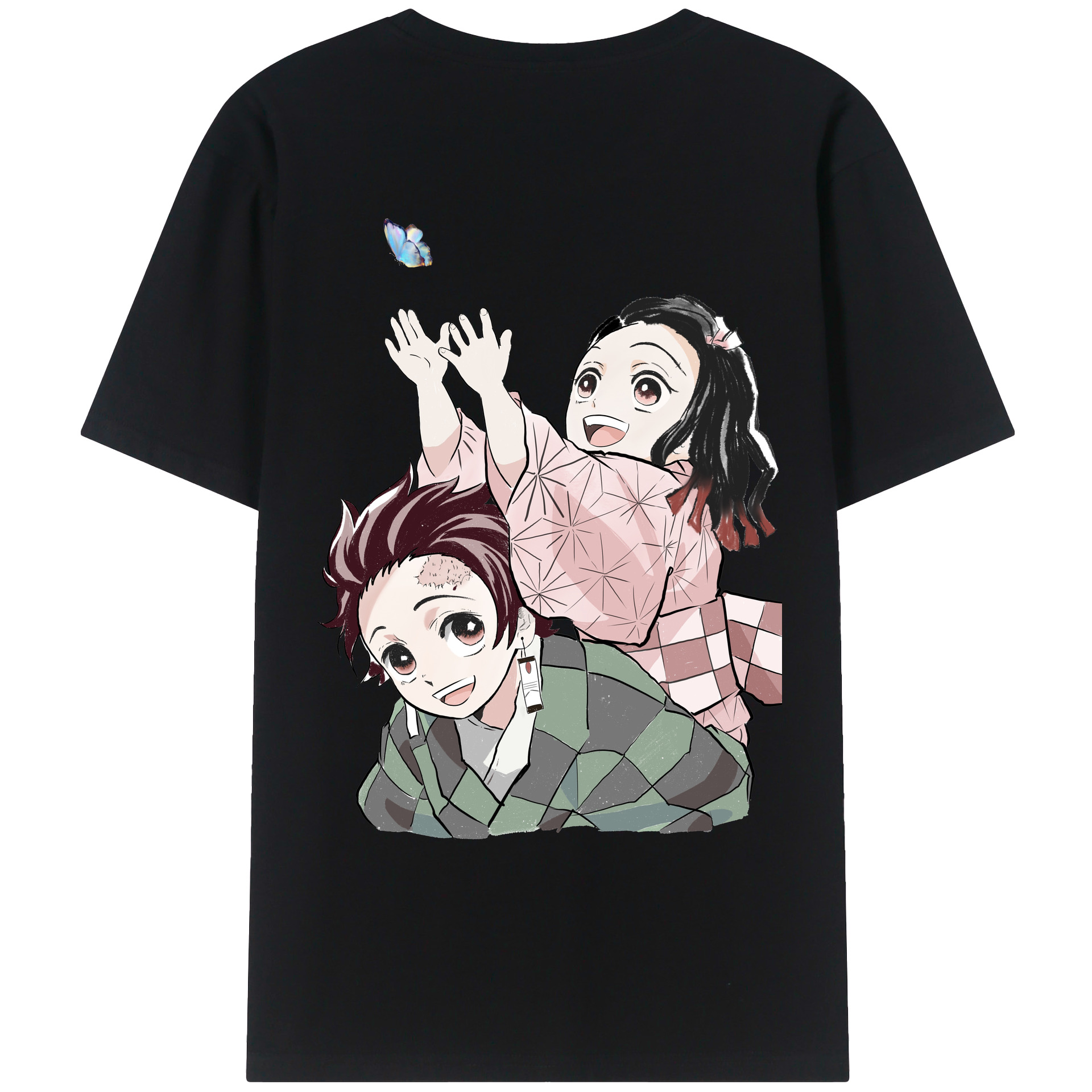 （画像用） 鬼滅の刃（きめつのやいば）竈門 禰󠄀豆子／かまど ねずこ Kamado Nezuko 綿100％ メンズ半袖Tシャツ（バックプリント） 通気性