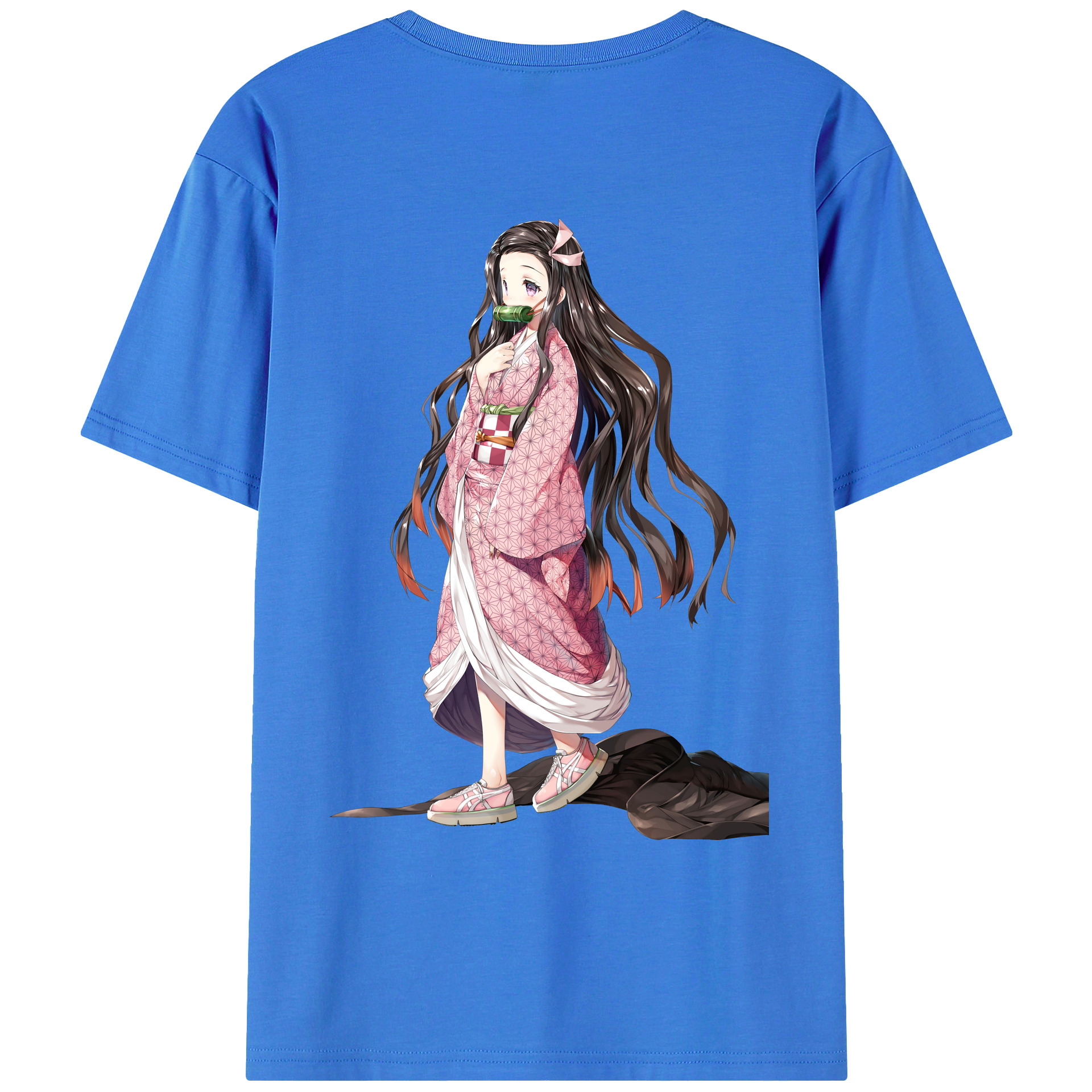 （画像用） 鬼滅の刃（きめつのやいば）竈門 禰󠄀豆子／かまど ねずこ Kamado Nezuko 綿100％ メンズ半袖Tシャツ（バックプリント） 通気性