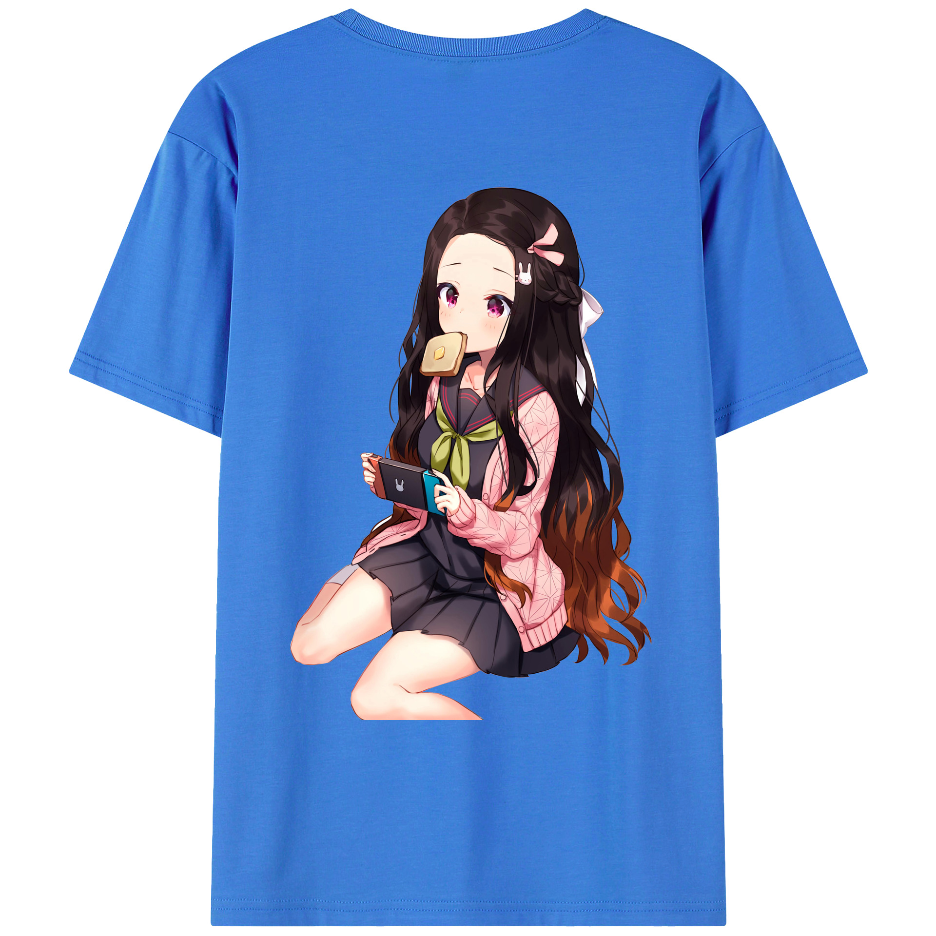 （画像用） 鬼滅の刃（きめつのやいば）竈門 禰󠄀豆子／かまど ねずこ Kamado Nezuko 綿100％ メンズ半袖Tシャツ（バックプリント） 通気性