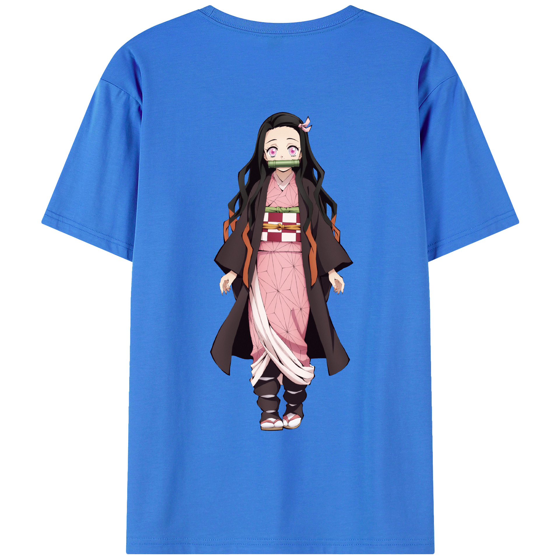 （画像用） 鬼滅の刃（きめつのやいば）竈門 禰󠄀豆子／かまど ねずこ Kamado Nezuko 綿100％ メンズ半袖Tシャツ（バックプリント） 通気性