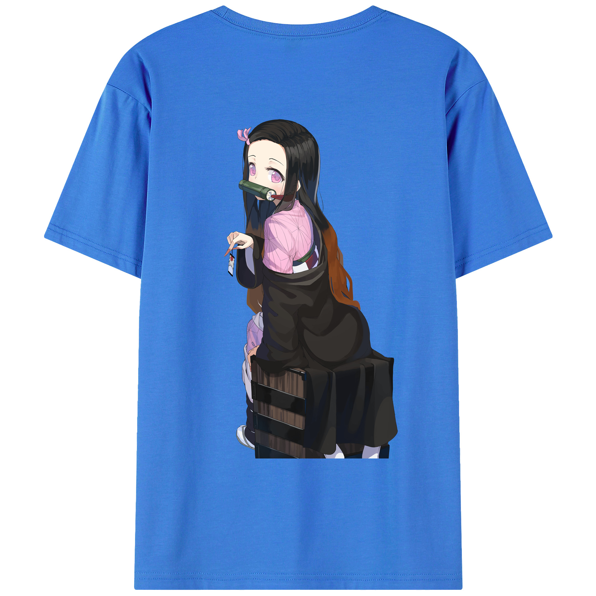 （画像用） 鬼滅の刃（きめつのやいば）竈門 禰󠄀豆子／かまど ねずこ Kamado Nezuko 綿100％ メンズ半袖Tシャツ（バックプリント） 通気性