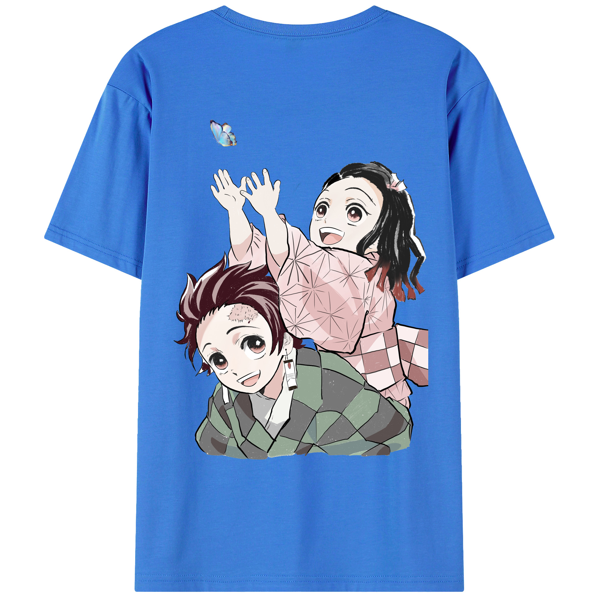 （画像用） 鬼滅の刃（きめつのやいば）竈門 禰󠄀豆子／かまど ねずこ Kamado Nezuko 綿100％ メンズ半袖Tシャツ（バックプリント） 通気性